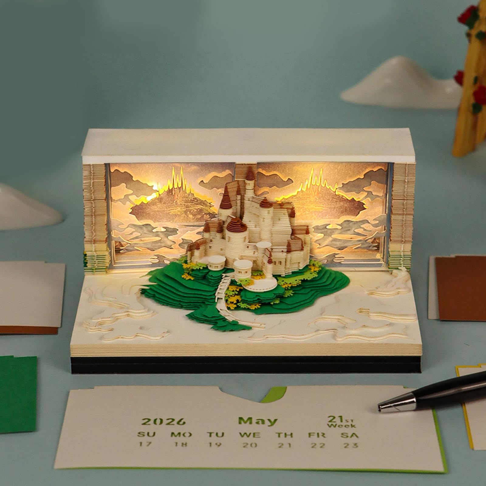 Calendario da tavolo portatile Heaven Alcazar alimentato a batteria illuminato per uso notturno Calendario cartaceo speciale