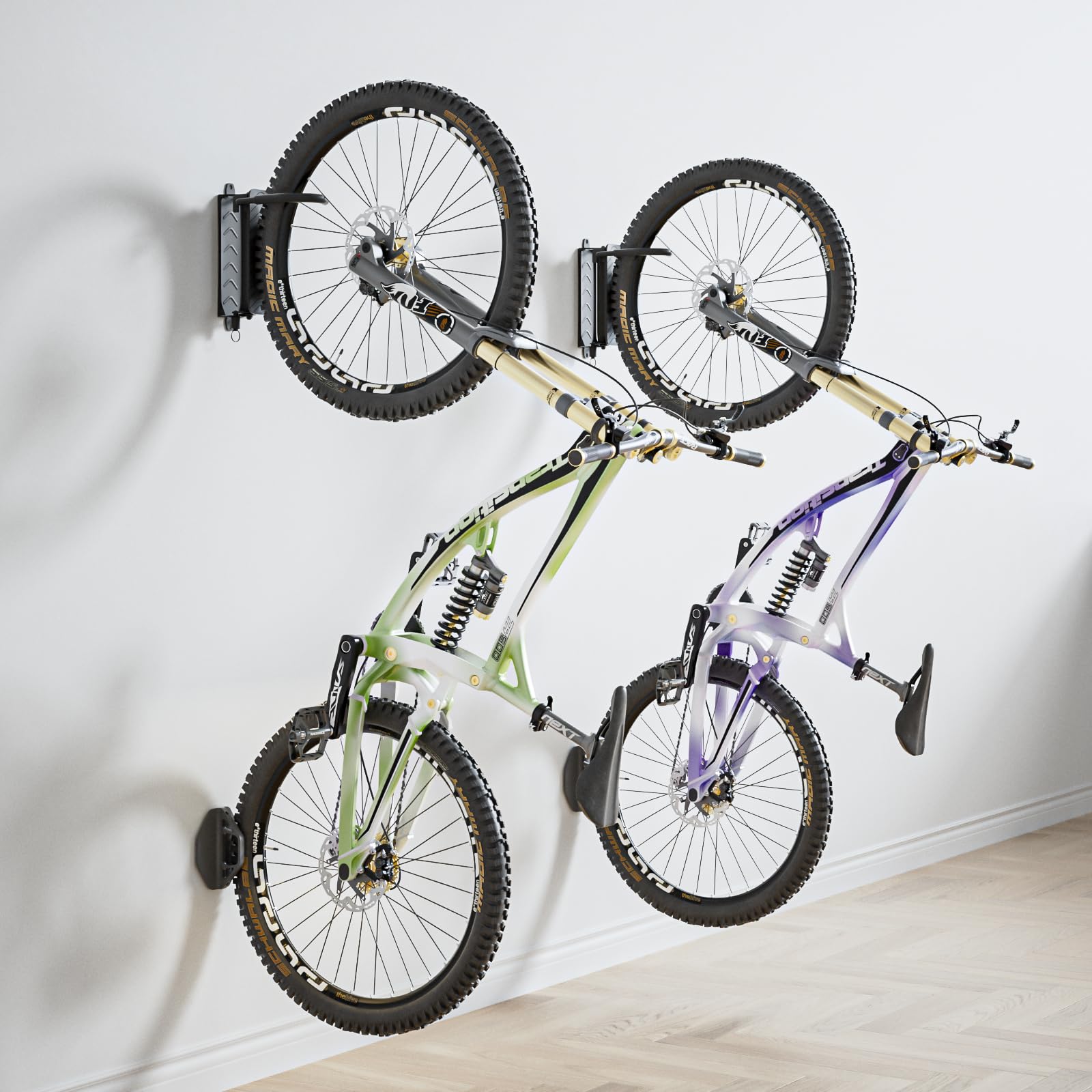 Bicycle Wall Mount, Wyxron Bicycle Carrier Vertical Bicycle Stand Swing Arm with 32kg Load Capacity with Solid Design/Wall Sound Barrier, for Garage Lightweight Bicycle/MTB/Road Bike/Children's
