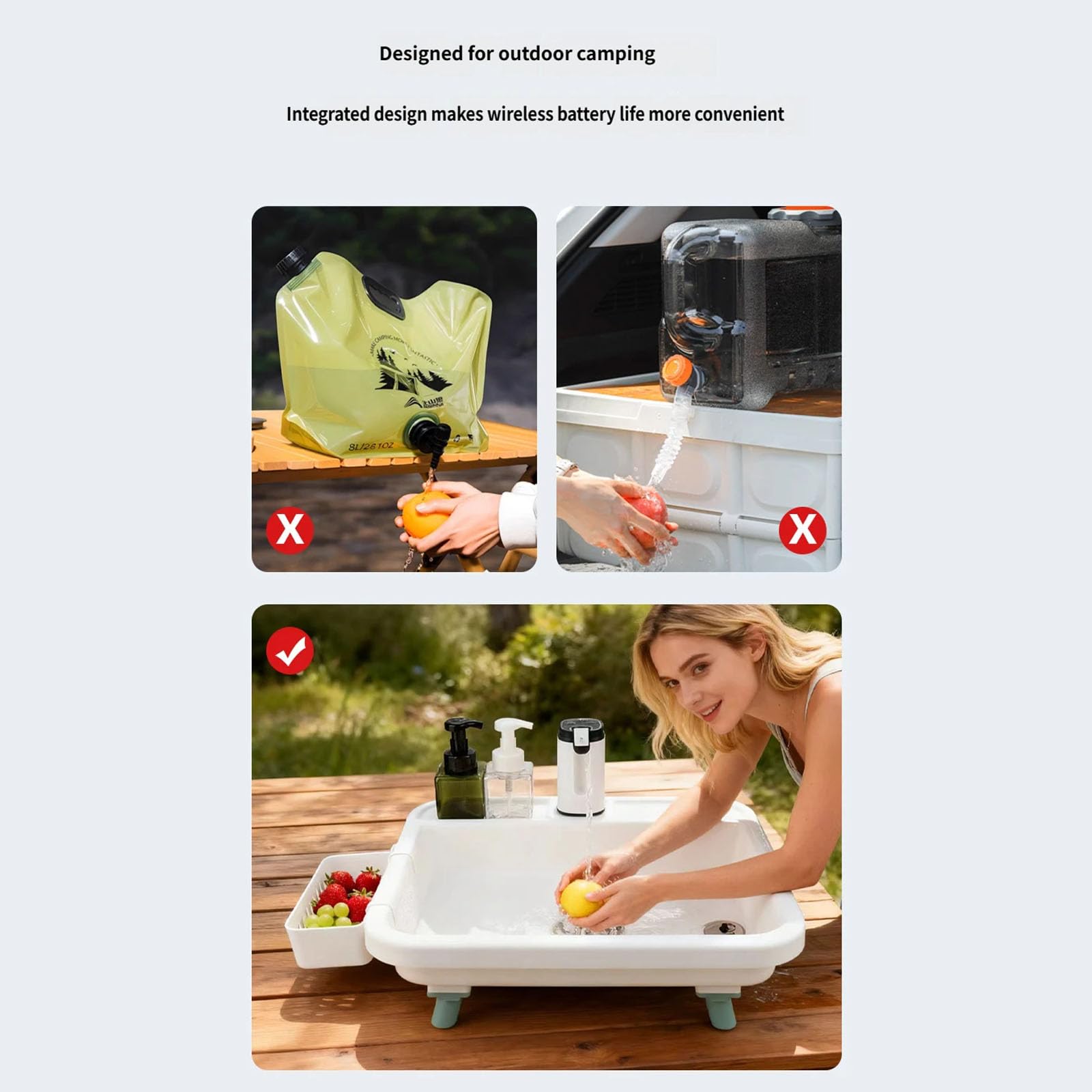 Tragbare Outdoor Spüle mit elektrischen Wasserpumpen und regulierbarem Ständer Waschen von Geschirr und beim Camping Leichte Camping Küchenspüle