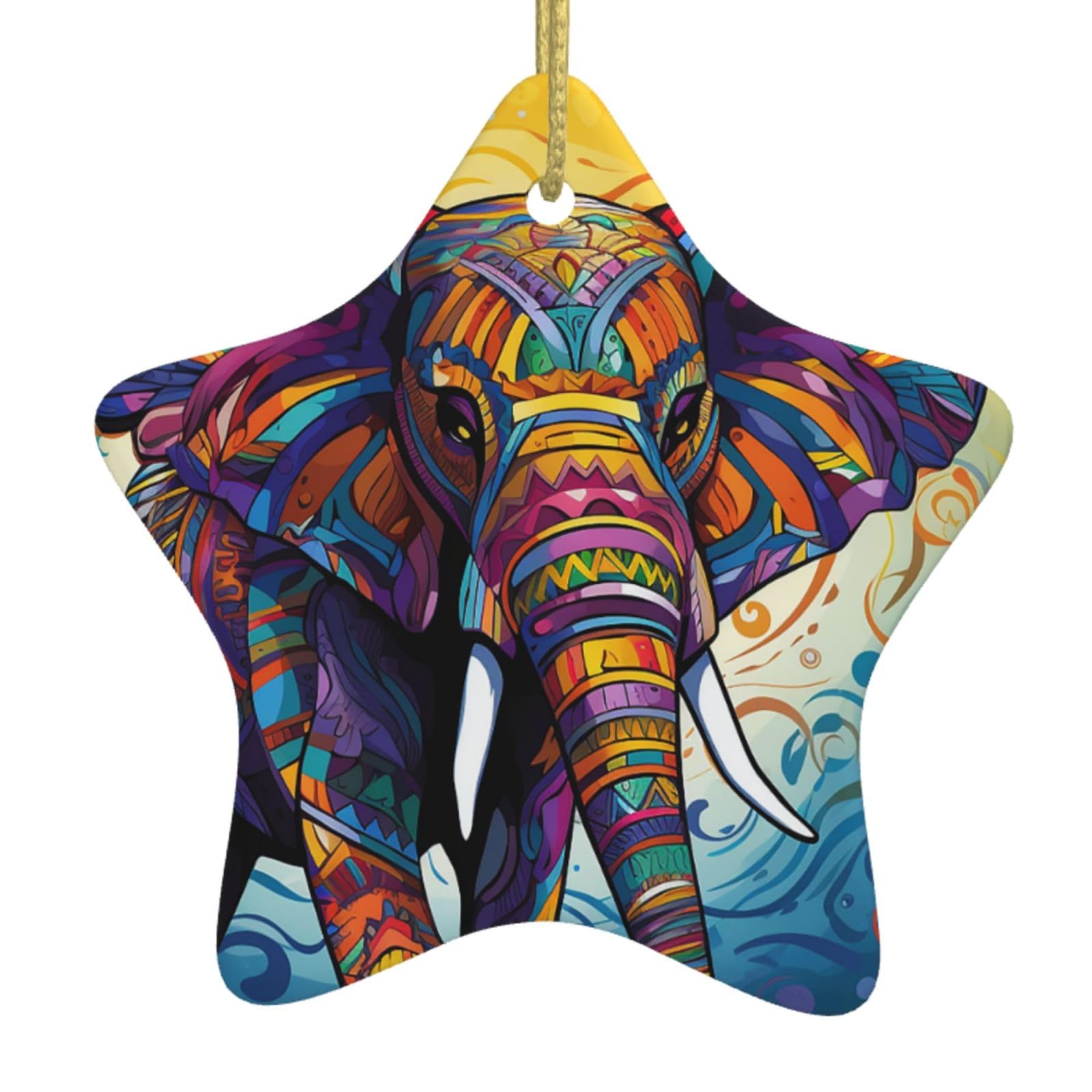 Fodpand Women's White Colorful Elephant Christmas Ornaments 2025, Gift Exchange For Men, Collectible Ceramic Ornament Star Hanging Ornaments For Christmas Tree Decoration