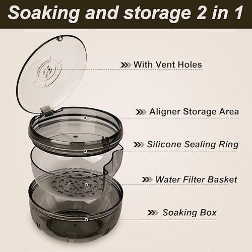 Miniatura 2 de Estuche limpiador de retenedores, doble capa sin fugas para dentaduras postizas, baño de dentadura para alineador Invisalign, retenedores, protector