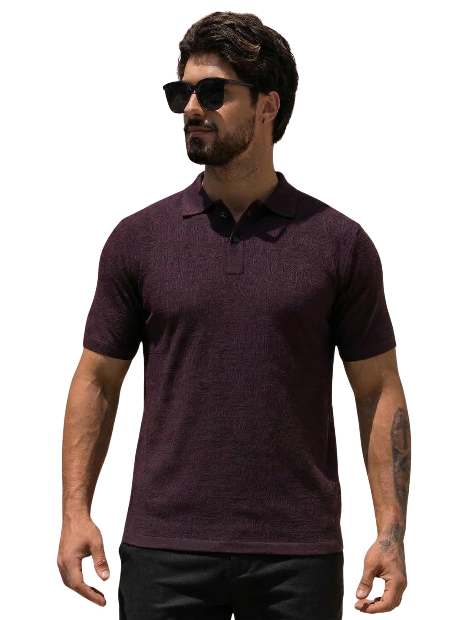 TAGDO Men Polo T-Shirt Textured Half Sleeve