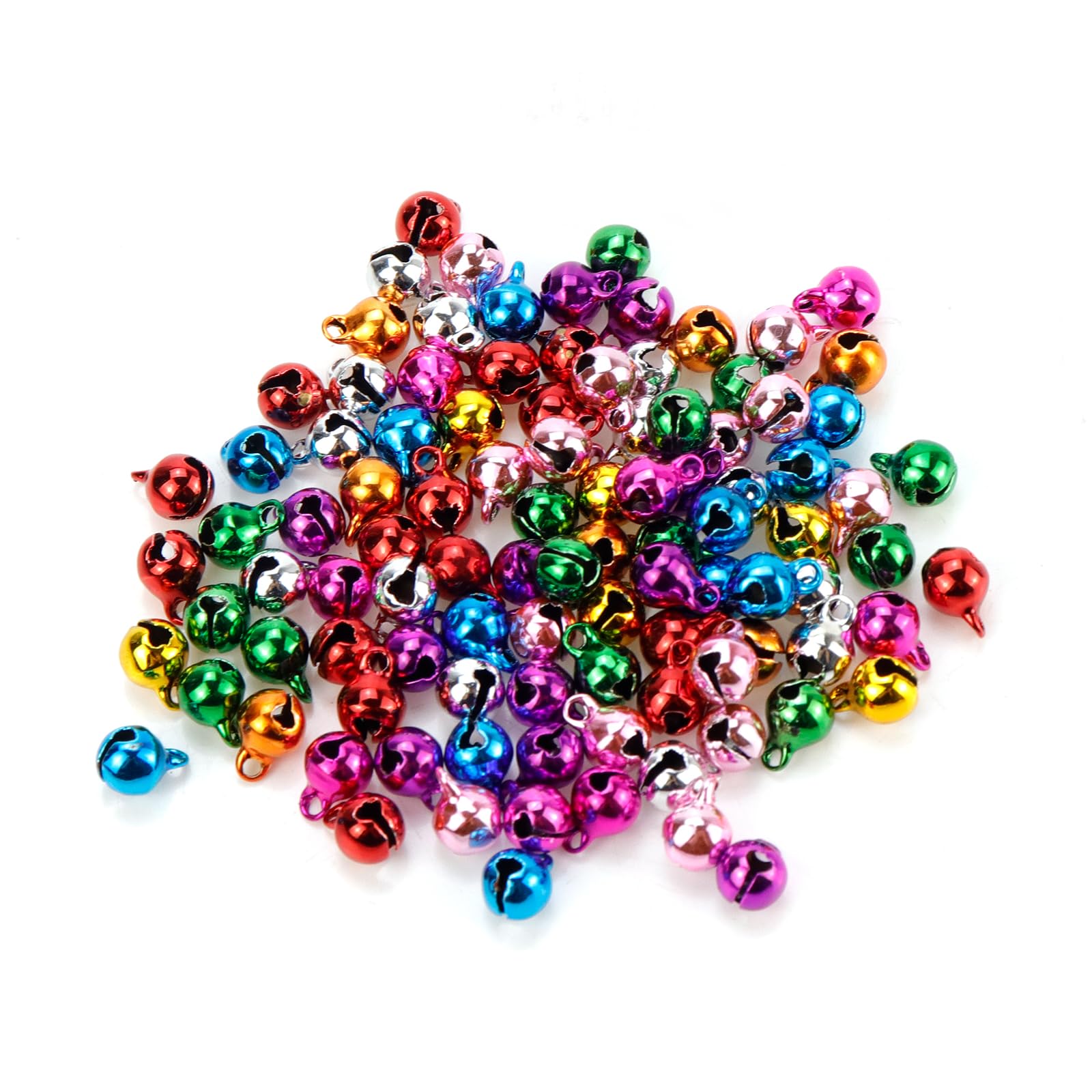 Antrader Mini Jingle Bells for Crafts 1/4 Inch 6mm,100Pcs Colorful Craft Bells Jingle Bells for Crafting Metal Craft Bells Bulk DIY Bells Small Bells for Christmas Festival Decoration