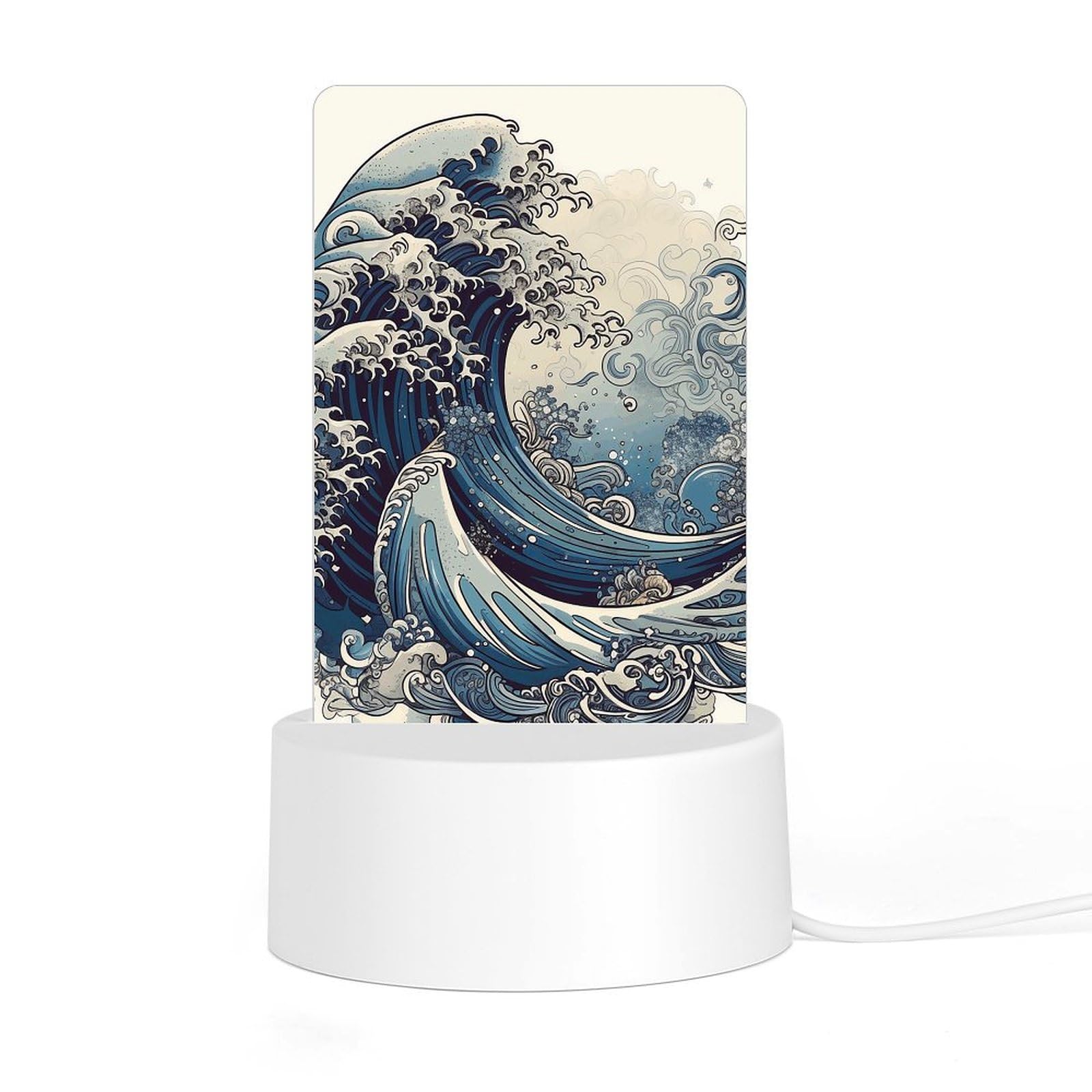 JTREHY - Acrylic Night Light with Base, Blue Wave Style, Computer Printing, LED Night Light for Bedroom, Bathroom, Hallway, Holiday Gift
