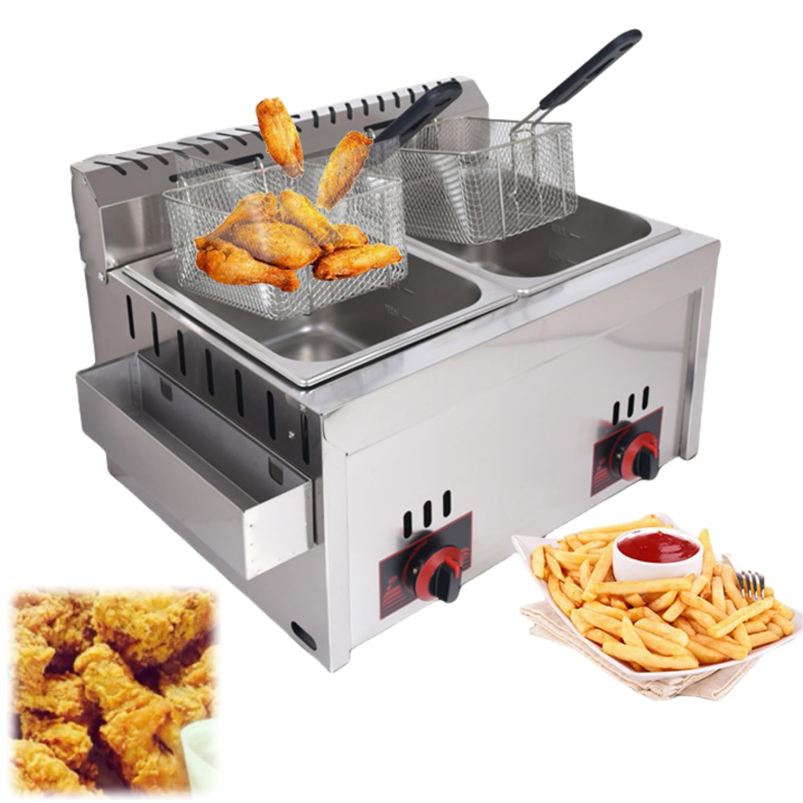 Freidora De Gas Freidora Doble Freidora Industrial Sarten Freidora con Cestillo De Cesta para Encimera De Restaurante Comercial MáQuina para Cocinar Alimentos A