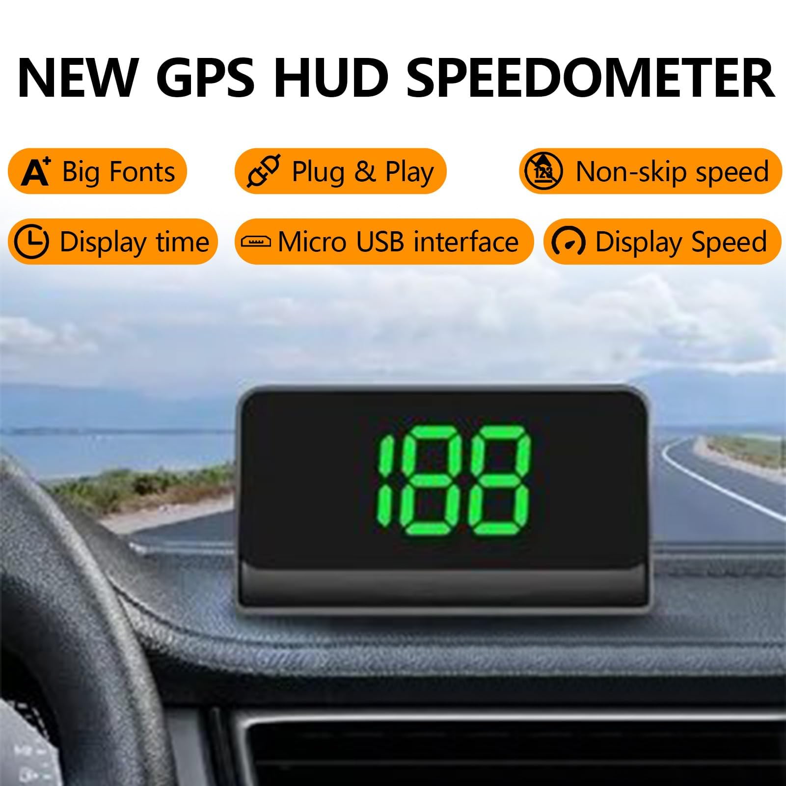 HUD Head Up Display Auto con Caricatore Auto, Tachimetro GPS Universale, Tachimetro Digitale Auto Tachimetro Speedometro GPS Speedometro per Auto Moto, Plug & Play Proiezione Parabrezza