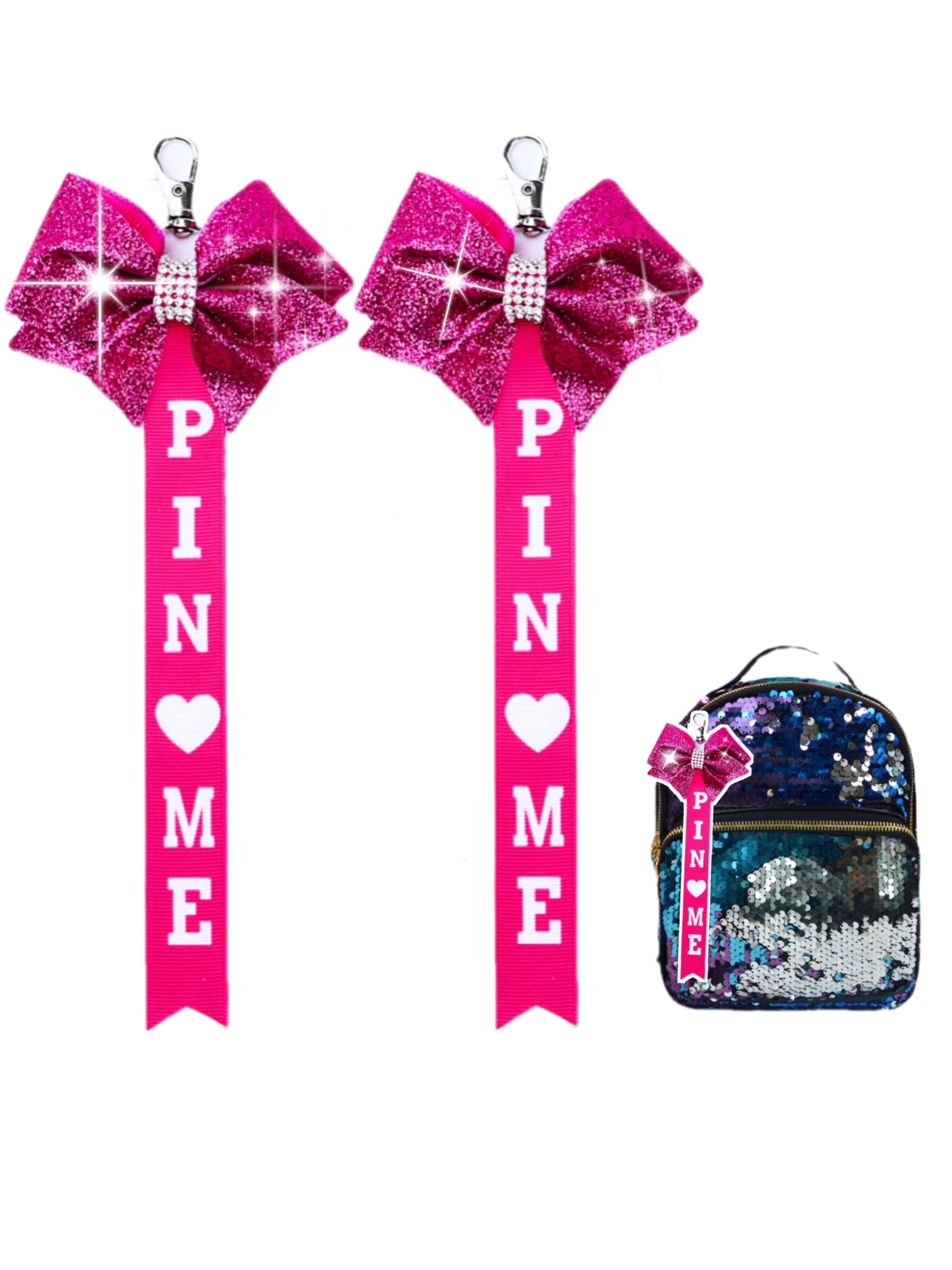 Cheer Pin Me Ribbon Cheerleader Pin Me Bow Cheer Bow Keychain with Rhinestones Cheerleading Sports Accessory Gift