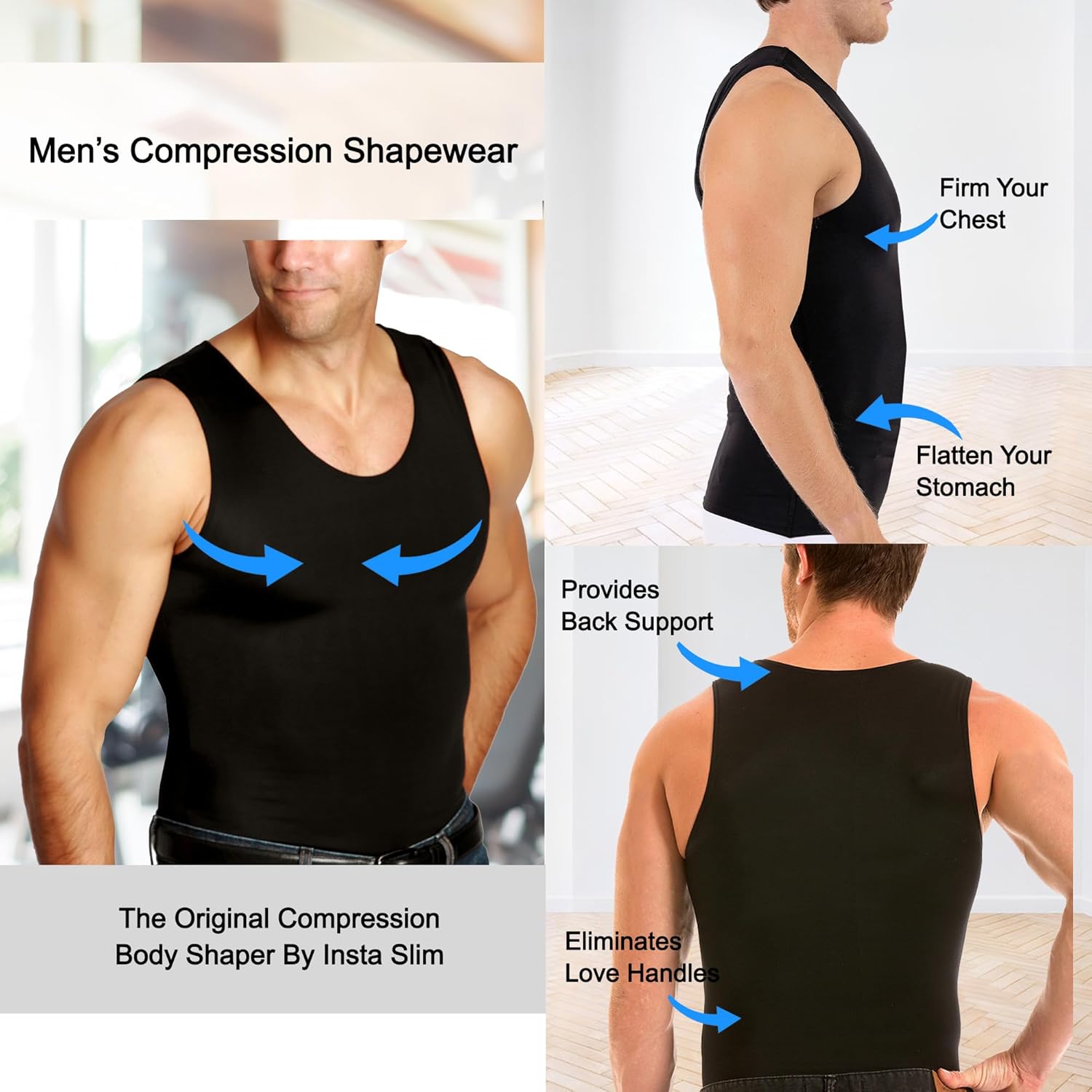 Insta Slim -Made in USA- Compression Tank-Top Shapewear for Men. Tummy Control Slimming Body-Shaper for Belly & Back Support - Image 4