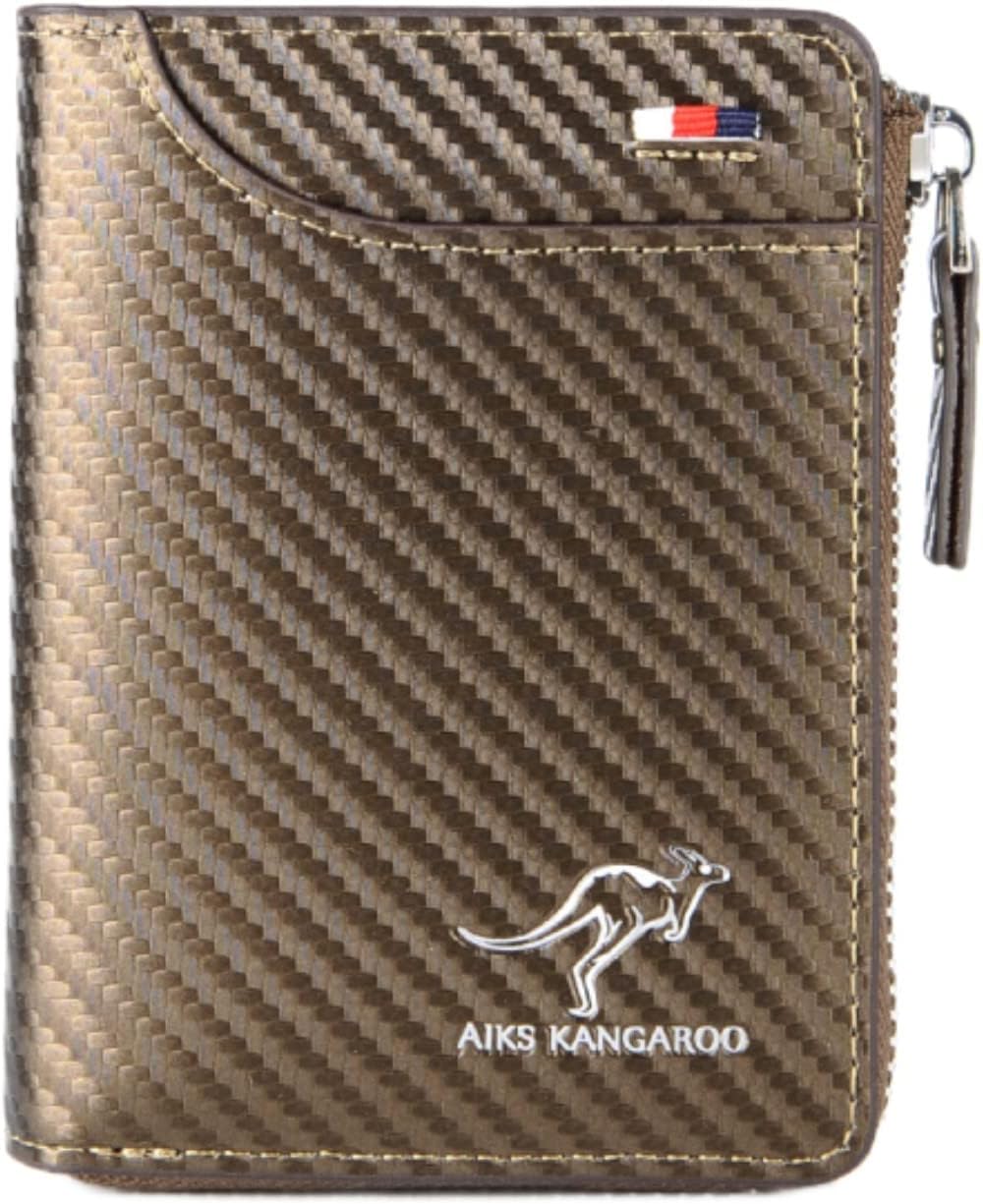 Leather Wallets for Men with RFID Blocking Multi Card Slot Separate ID Card window…, gold, Classic