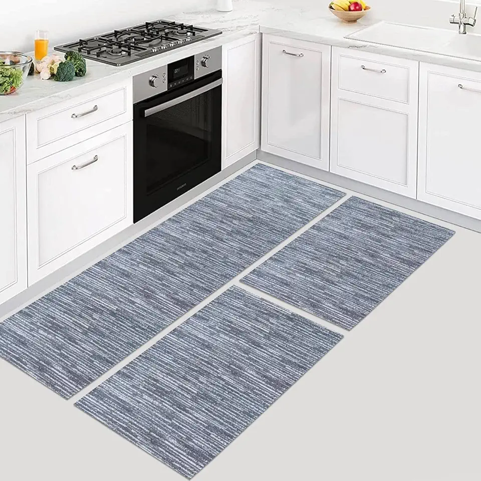 Kit Tapete de Cozinha 3 peças com Passadeira e Tapetes Antiderrapantes (Mesclado Cinza)