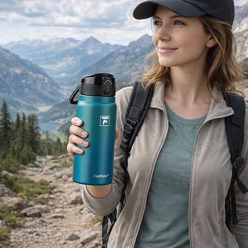 Miniatura 7 de Fanhaw Botella de agua aislada de acero inoxidable de 20 onzas con tapa para beber  boca ancha, a prueba de fugas, sin BPA  Ideal para niños,