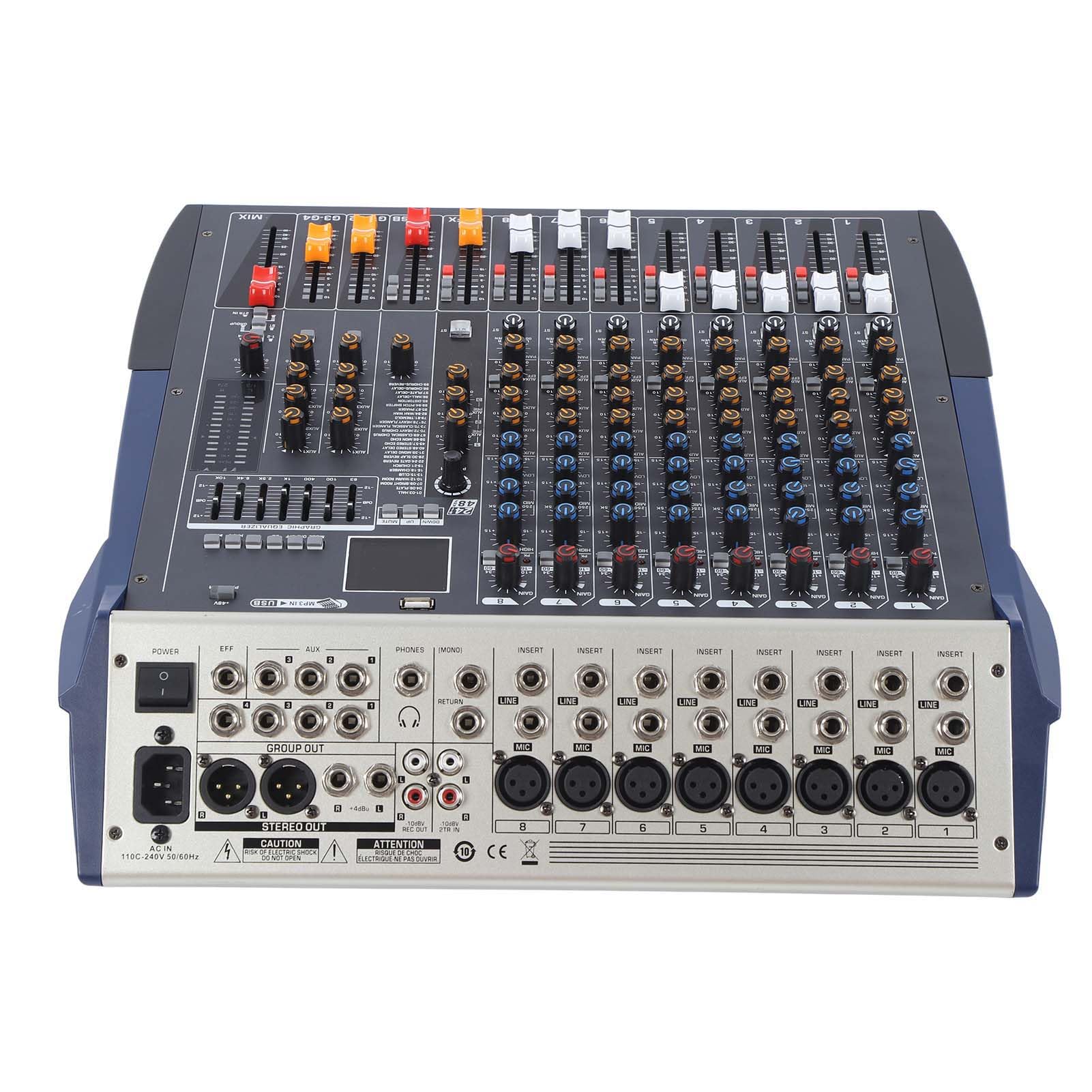 Shanrya Mixer Professionale Console di Missaggio con Ingresso MP3 USB Chip DSP Wireless a 8 per Performance sul Palco (Spina Europea)