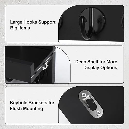 Miniatura 3 de Soporte para llaves montado en la pared, 9.8 x 6.7 x 4.2 pulgadas, estante decorativo de pared con ganchos para llaves, correa de perro, cartera,