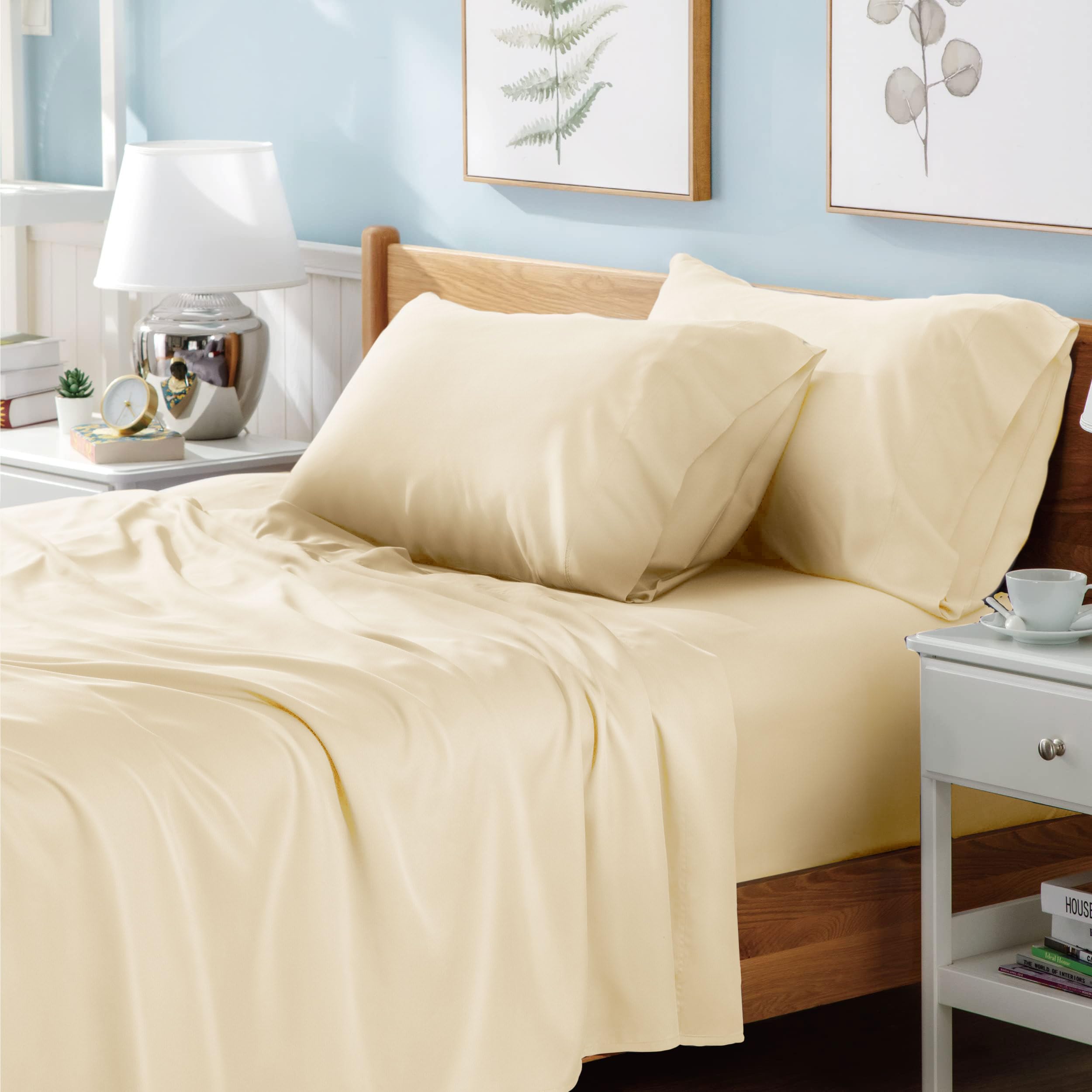 BQC Flat Sheet Breathable Bed Top Sheet - Super Soft Shrinkage and Fade Resistant Polyester50% Cotton 50% Percale Flat Bed Sheet (Cream, King)