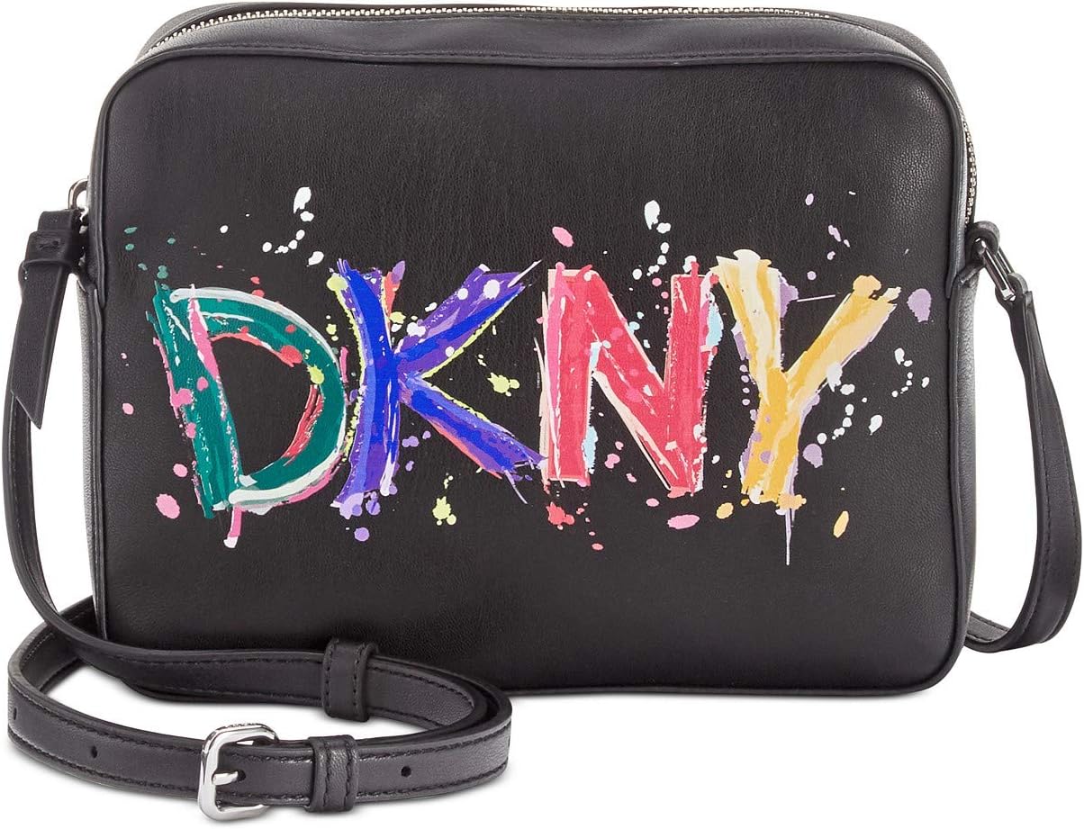 DKNY Tilly Paint Splatter Logo Camera Crossbody Handbag in Black