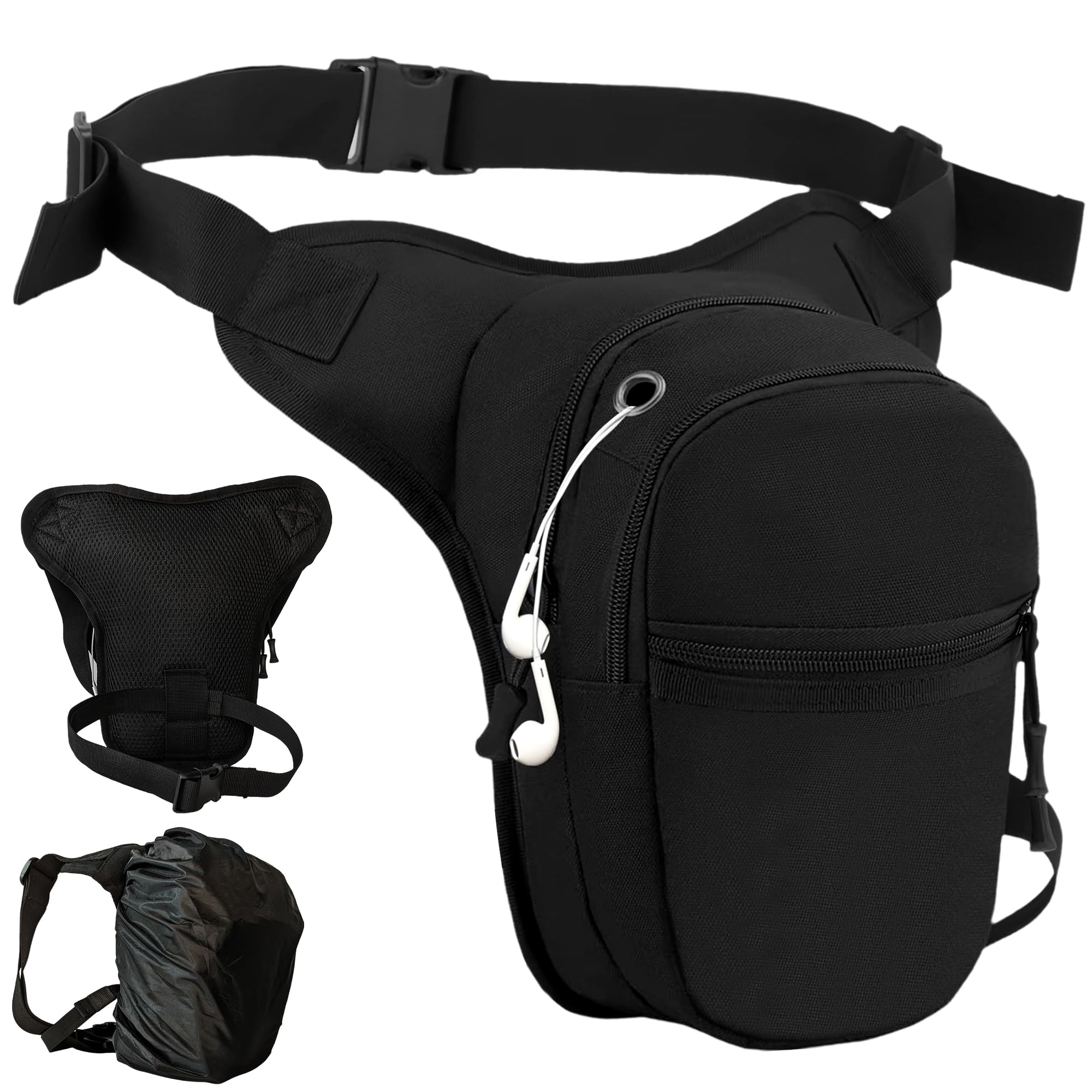 Marsupio da Gamba Tattico Impermeabile per Moto Uomo – Accessori Moto Uomo con Borsello Gamba Resistente per Viaggi e Uso Quotidiano (Copertura Antipioggia)