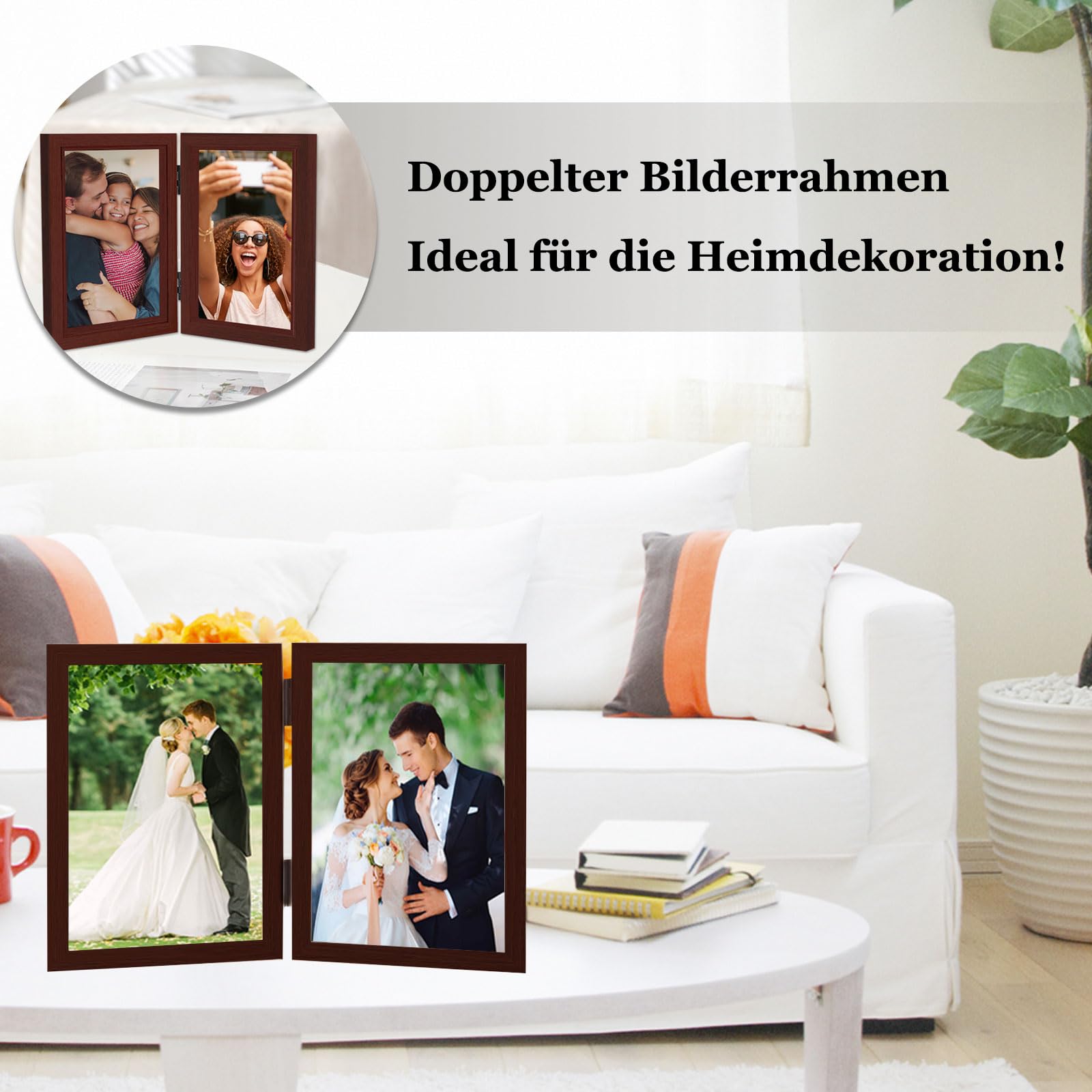 Cornice Doppia Per Foto Epecfan 13x18 Cm - Pieghevole A Cerniera, Orizzontale E Verticale, Per Tavolo O Parete, Colore Grigio