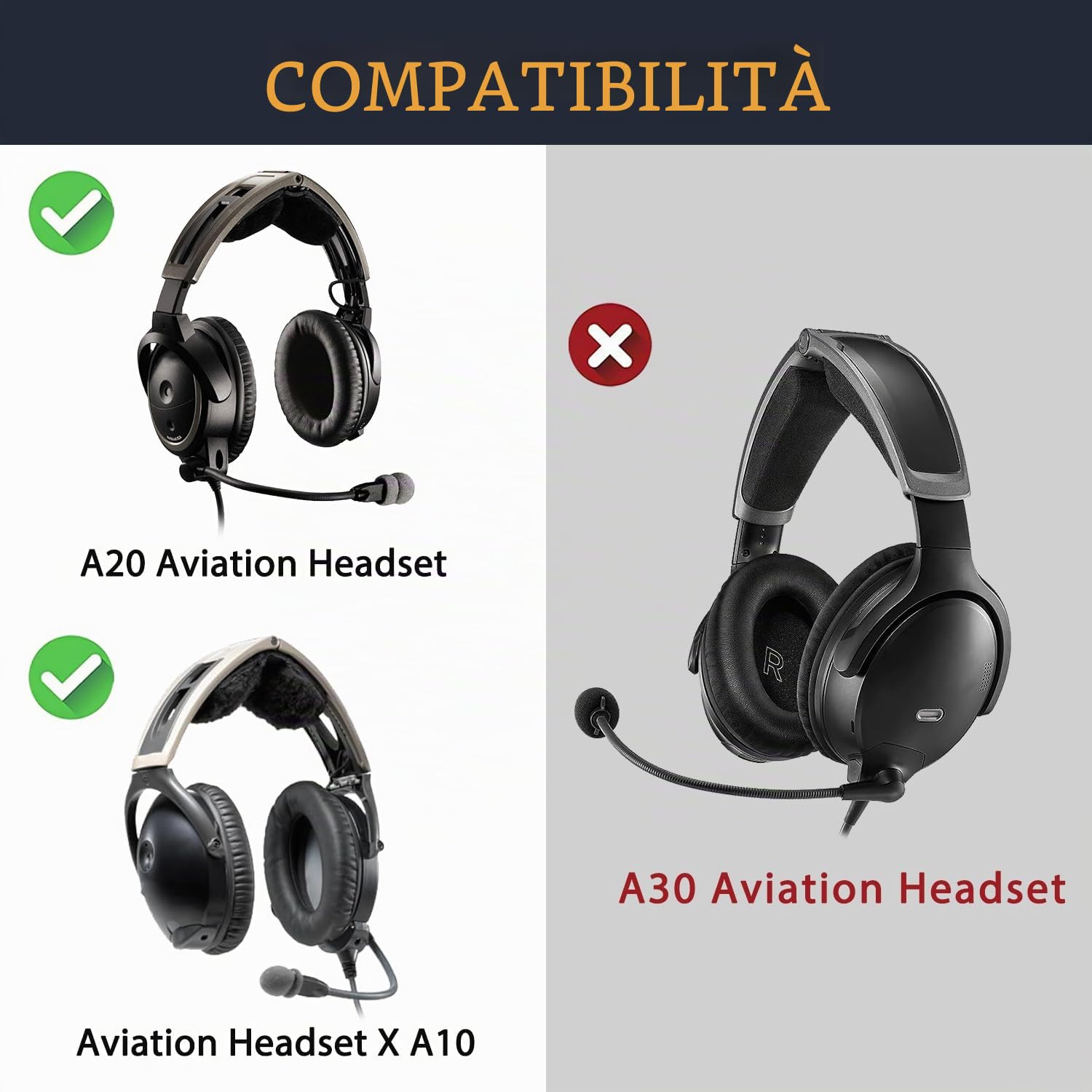SOULWIT Cuscinetti Auricolari di Ricambio per Bose A20 Aviation Headset, Aviation Headset X A10, Cuscinetti Auricolari con Pelle Morbida, Schiuma di Isolamento dal Rumore (Nero)