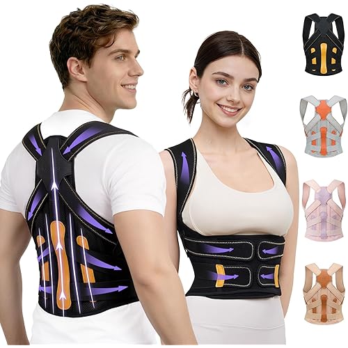 Posture Corrector for Women and Men, 5 Full Back Support Brace Rods, FSA&HSA Eligible, Adjustable Shoulder Straightener, Improving Hunchback Posture, Upper and Lower Back, Neck Pain Relief