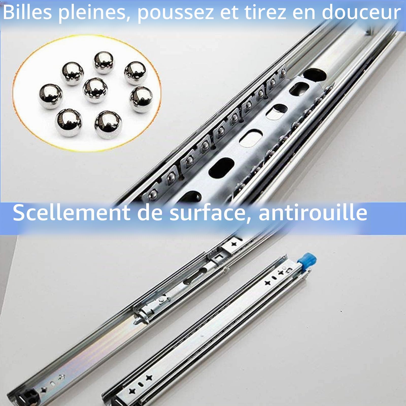 Coureurs de Tiroir 1000 mm | Charge Maximale 120 kg | Rail de Tiroir Détachable à 3 Sections | Coureurs de Tiroir Robustes avec Verrouillage | Assemblage Latéral 1 Paire