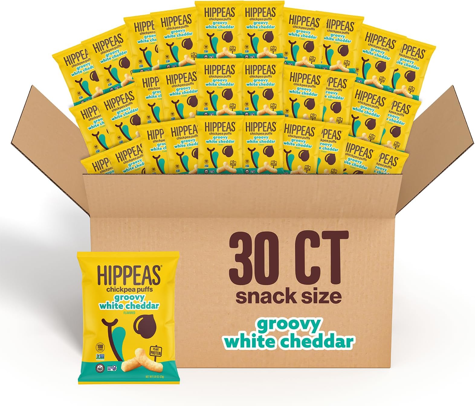 Chickpea Puffs, Vegan White Cheddar, 0.8 Ounce (Pack of 30), 3g Protein, 2g Fiber, Vegan, Gluten-Free, Crunchy, Plant Protein Snacks