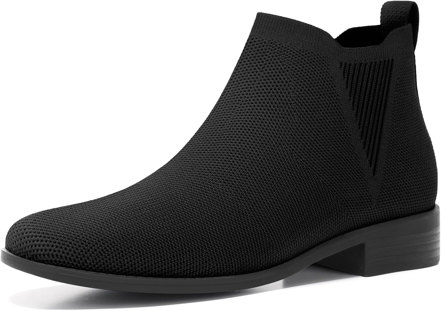 Athlefit Sock Ankle Boots for Women Chelsea Square Toe Chunky Low Heel Booties Comfortable Slip on Short Boots