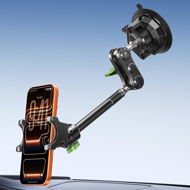 MAGIC JOHN Durable Metal Phone Holders for Your Car, Windshield Car Mount | Durable Metal Build, 360° Rotation, Strong Suction Cup Mount, Fits Windshield, Compatible With All 4-7" Smartphones.