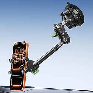 MAGIC JOHN Car Phone Holder, Ultra-Durable Mteal Phone Holders for Your Car, 360° Rotation Cell Phone Car Mount for Windshield, Suction Cup Car Phone Mount for iPhone Samsung All Smartphone