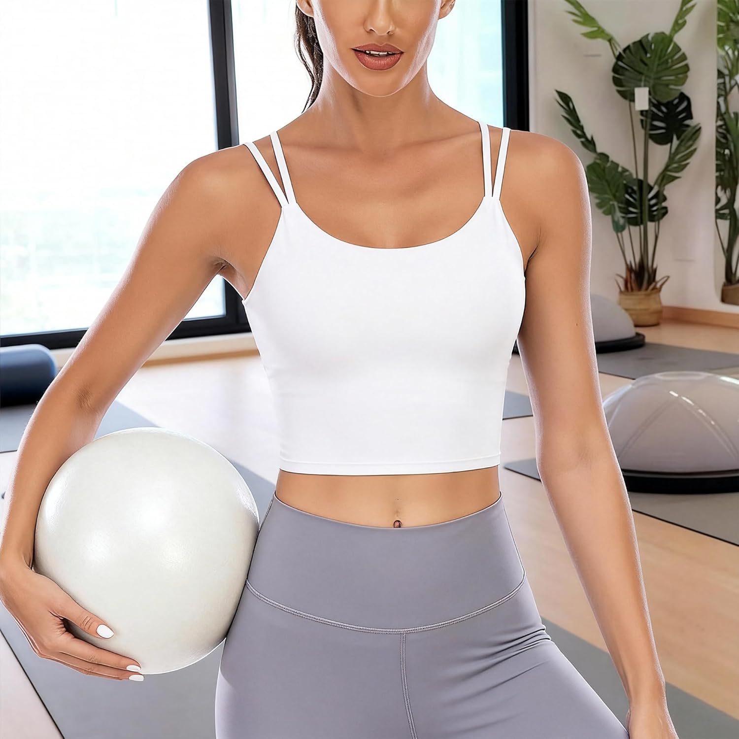 Vorcy Womens Padded Sports Bra Fitness Workout Running Camisole Crop Top with Built in Bra - Image 4