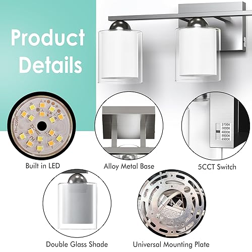 Miniatura 108 de Quntis Lámparas de baño negras de 4 luces con 5 modos de color, lámpara de tocador moderna regulable de 27 pulgadas sobre espejo, lámpara de pared