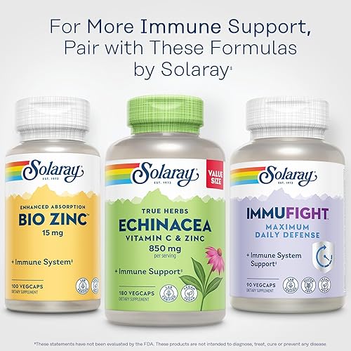 Miniatura 6 de SOLARAY Equinácea con vitamina C y zinc - Suplemento de apoyo inmunológico - Cápsulas de equinácea con vitamina C 500 mg más bioflavonoides, vegano,