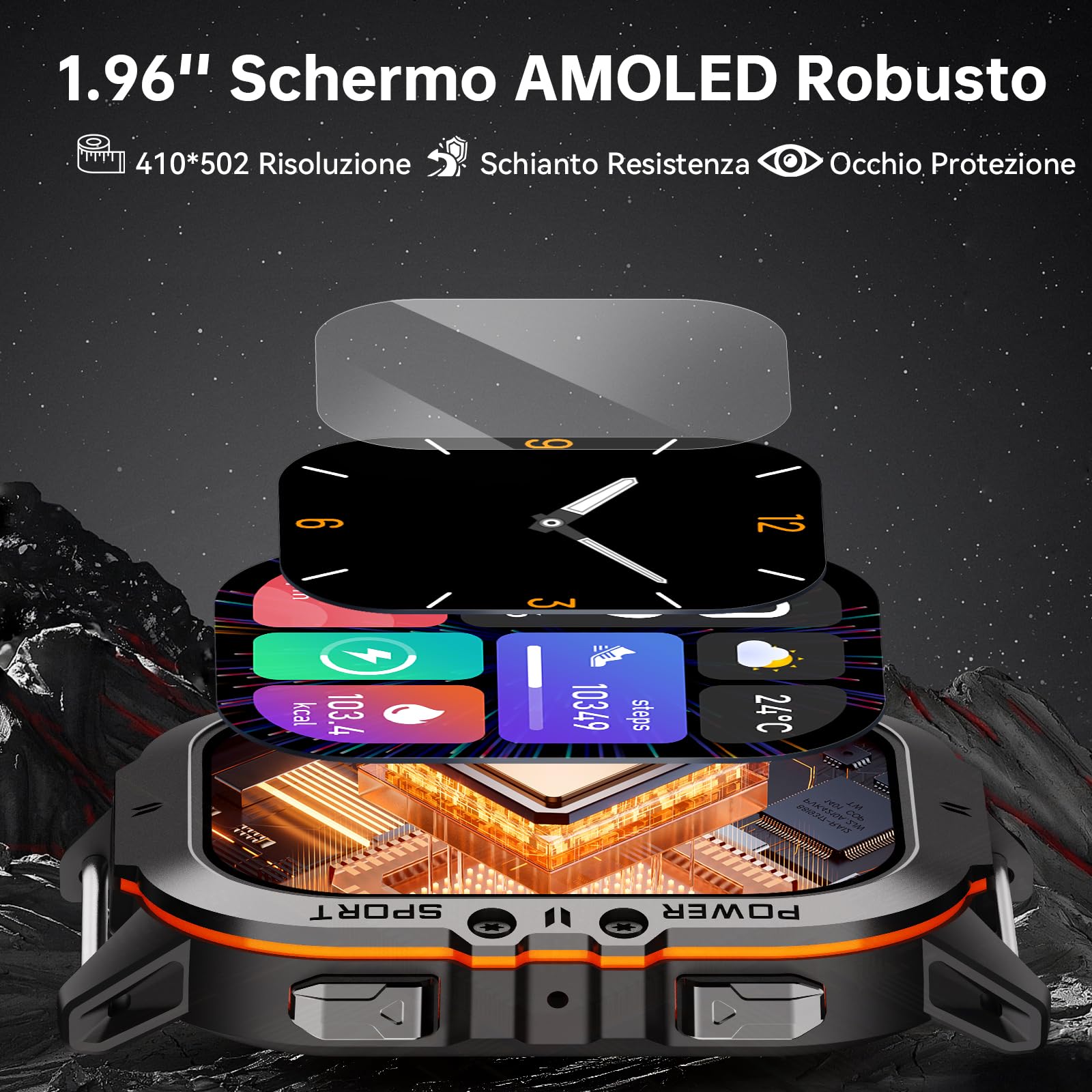 OUKITEL Smartwatch Uomo BT20 Impermeabile Fitness Watch 1.96 Pollici AMOLED Touch Screen con Funzione Telefono, 100 + Modalità Sport con Cardiofrequenzimetro, Contapassi, per iOS/Android