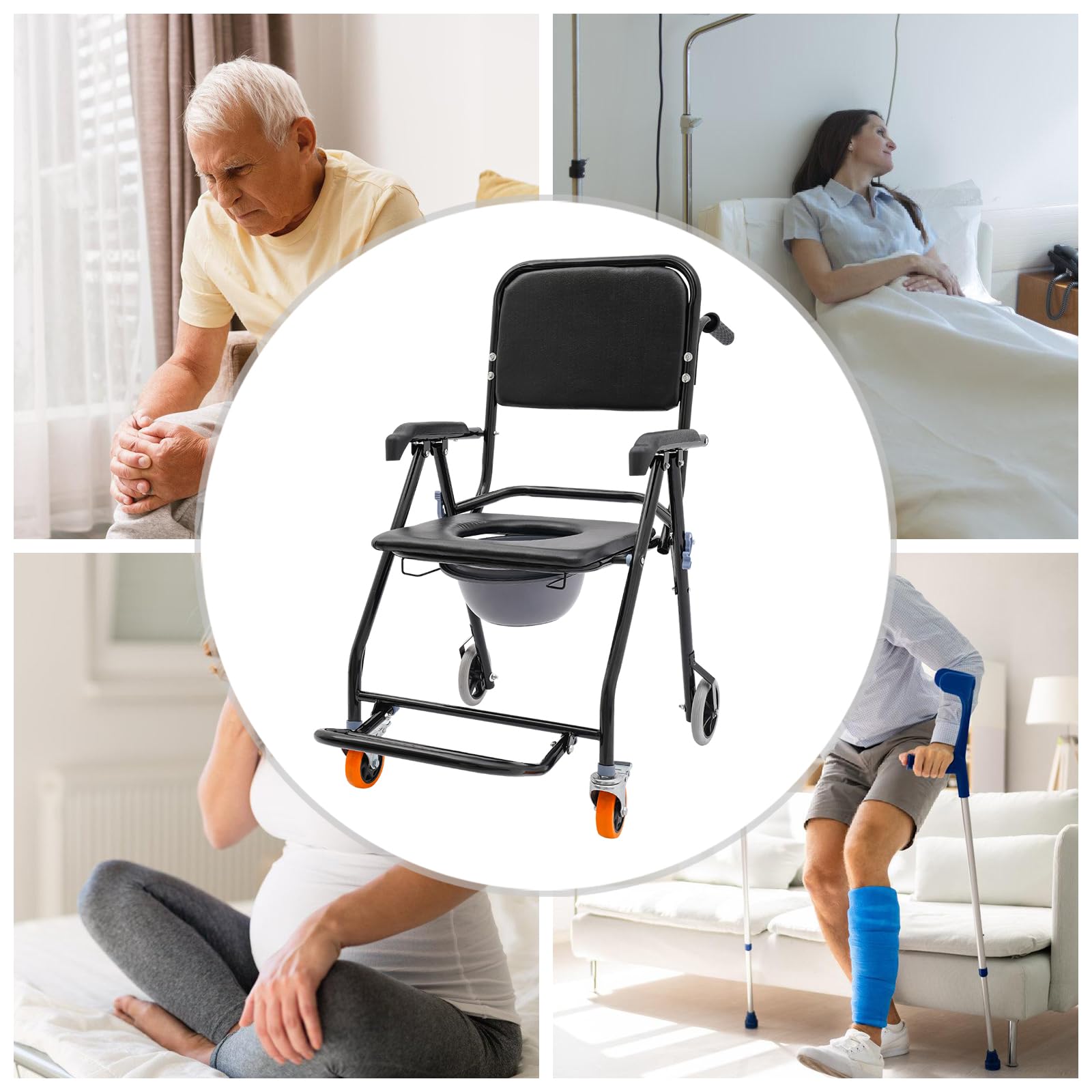 Krzesło prysznicowe, stołek prysznicowy, składany, dla seniorów, z kółkami, dla seniorów, obciążenie 100 kg, szerokość 44 cm, wysokość siedziska 51 cm