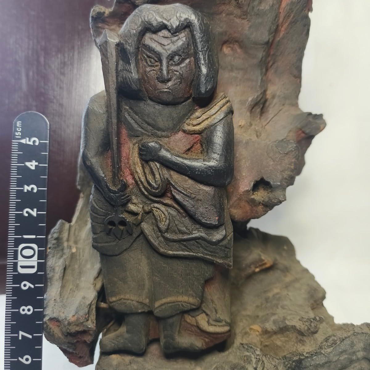 不動明王像 木彫り 樹根彫り光背 江戸骨董 桐箱付 仏教美術 アンティーク 不動明王像 木彫り 樹根彫り光背 江戸骨董 桐箱付 仏教美術