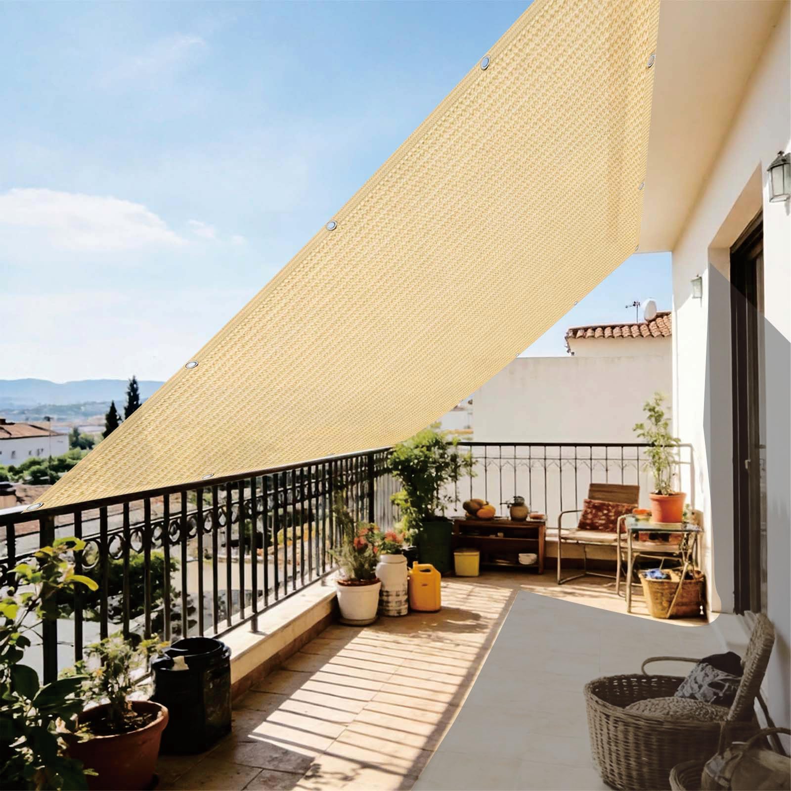 Voiles d'ombrage 170x365 cm en HDPE respirant couleur jaune sable pour balcon