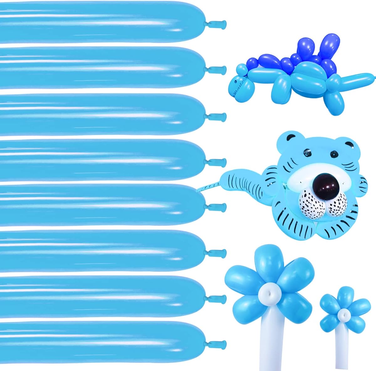 Blue Magic Modelling Balloons - 260 Pack Shiny Thick Latex for Balloon Animals, Baby Boy's Birthday or Shower