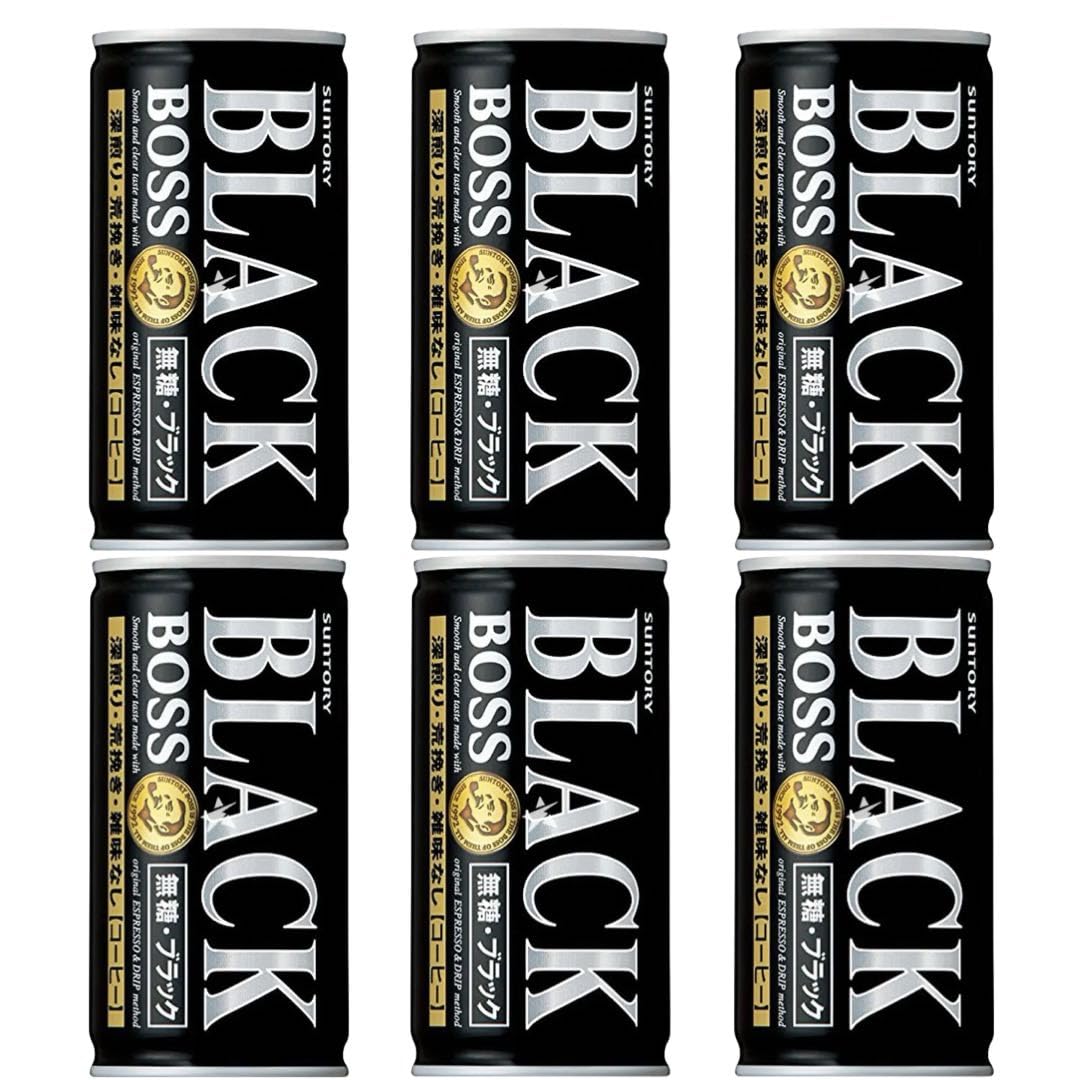 Suntory BOSS Japanese Black Coffee Dark Roasted Sugar Free Drinks 185g (Pack of 6)
