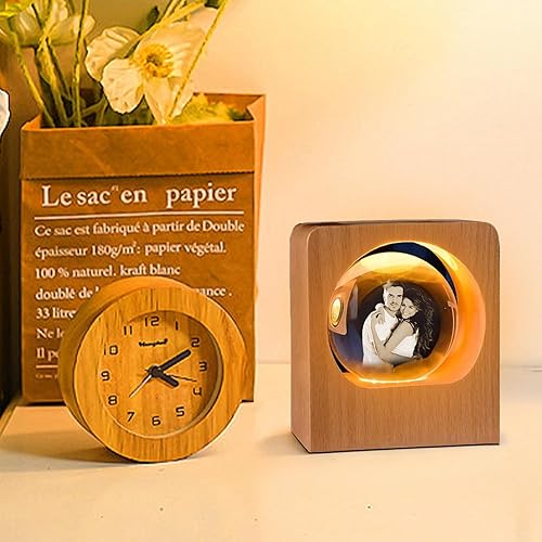 Miniatura 6 de Luz nocturna de cristal 3D personalizada, bola de fotos de vidrio personalizada con grabado de imagen 3D personalizado, base de madera ligera LED,