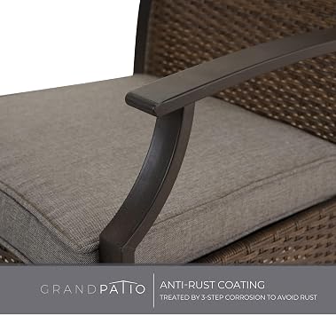 Grand patio 7 Pieces Outdoor Dining Sets, E-Coated Dining Chairs Traditional Wicker Patio Furniture for 6, Including Chairs with Cushions & Wood Grain Table with Umbrella Hole for Backyard, Deck
