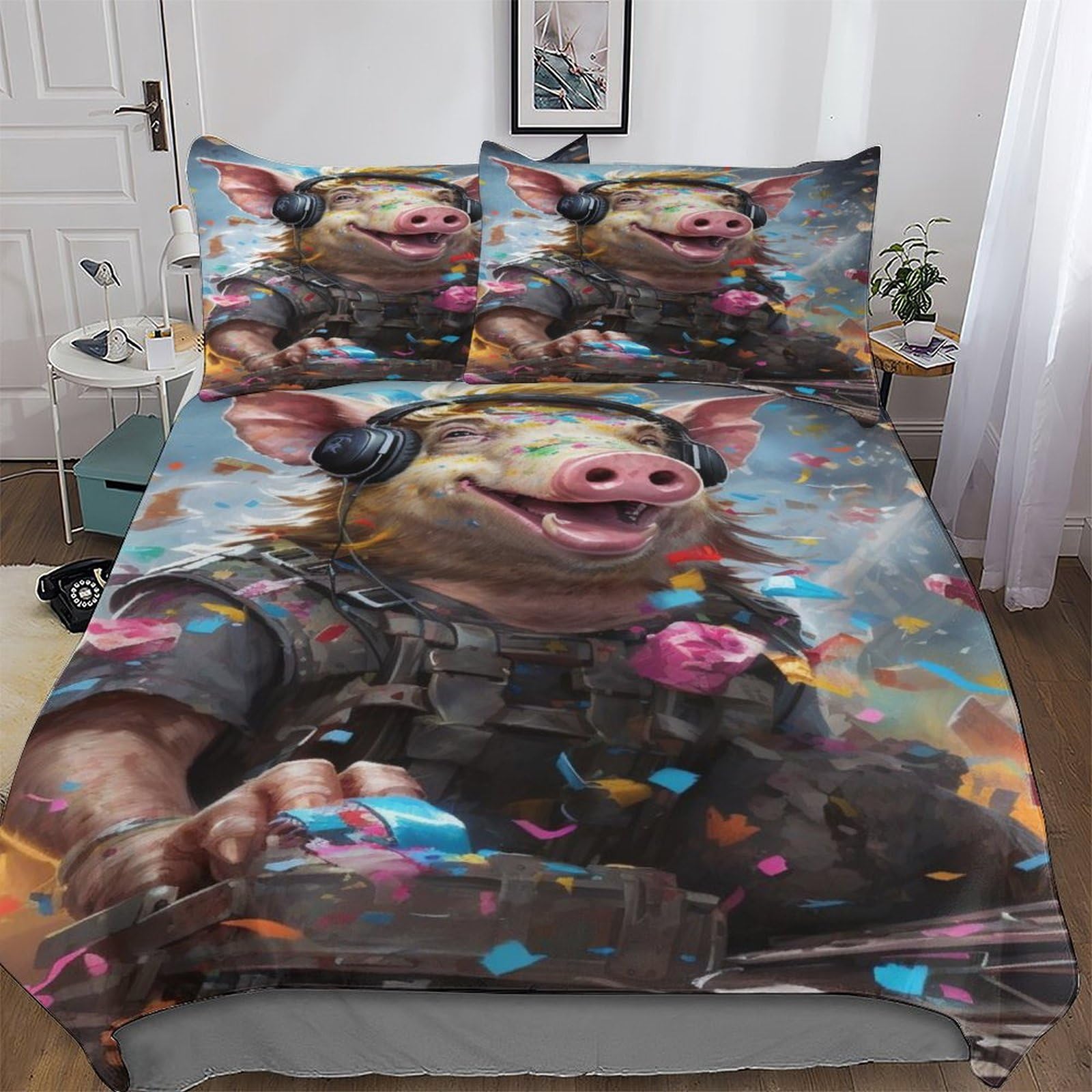 Housse de couette Cochon 220x240 cm avec taies en microfibre