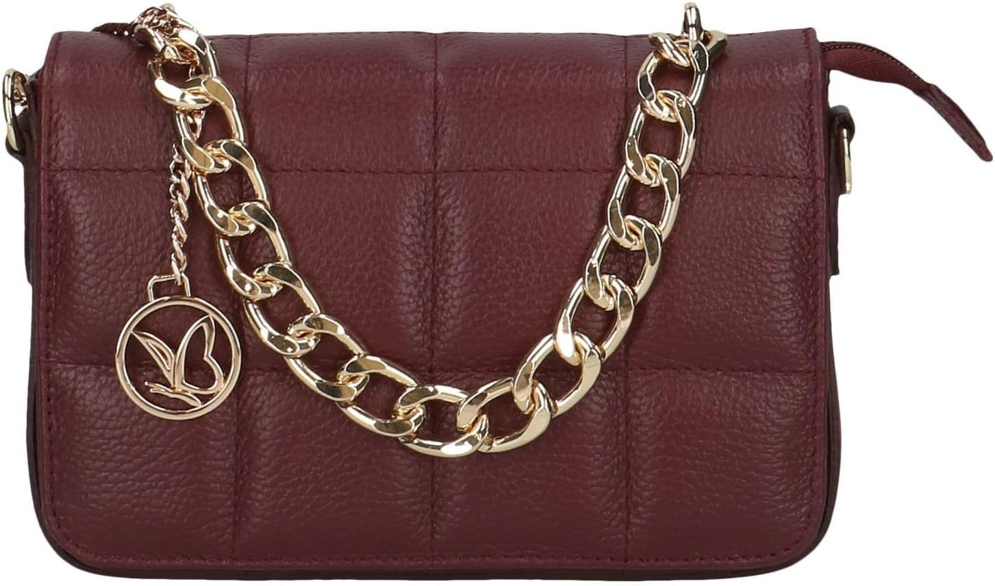 CAPRICE Ladies Leather Handbag with Chain Red (Bordeaux Nappa)
