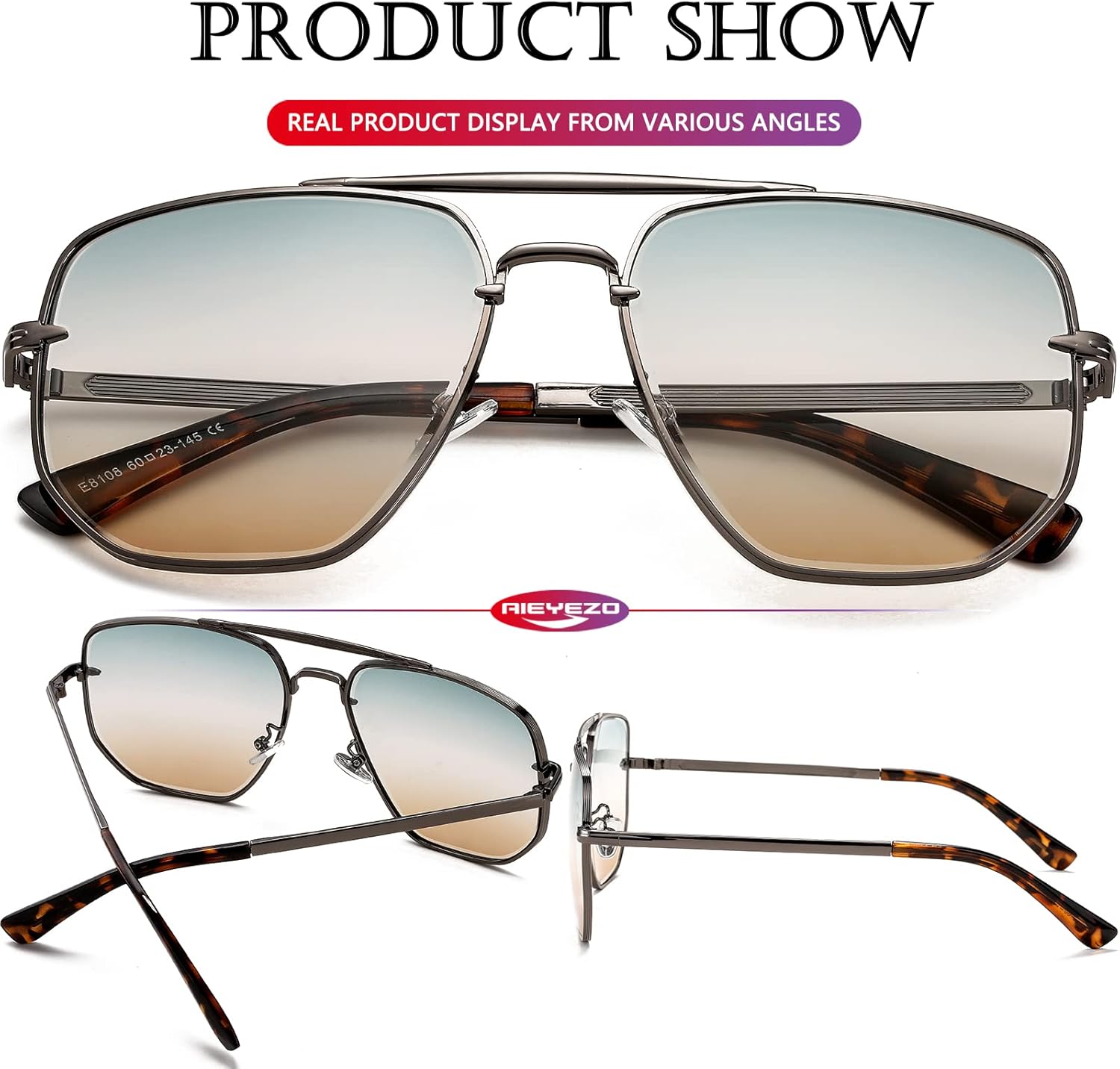 AIEYEZO Oversized Square Aviator Sunglasses for Men Women Fashion Vintage Sun Glasses Classic Pilot Gradient Shades - Image 6