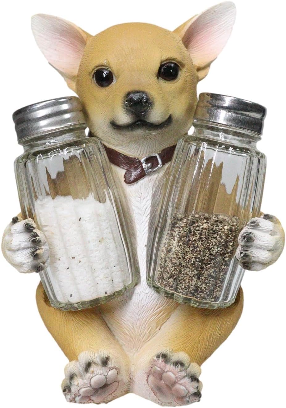 Ebros Picante Teacup Tan Chihuahua Puppy With Collar Salt And Pepper Shakers Holder Figurine Set 6.25"H Chi Chi Taco Dog Animal Pet Pal Kitchen Dining Bar Accent Sculpture