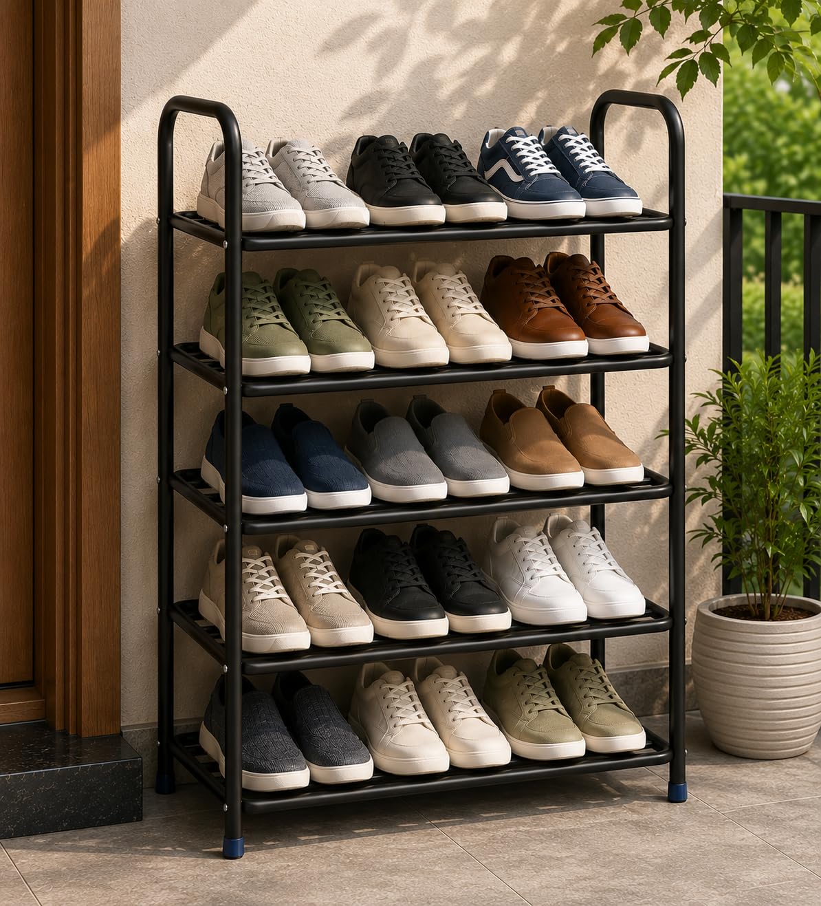 Ebee 5 tier 15 pair heavy metal shoe rack (77 × 64 × 25 cm)-picture-14