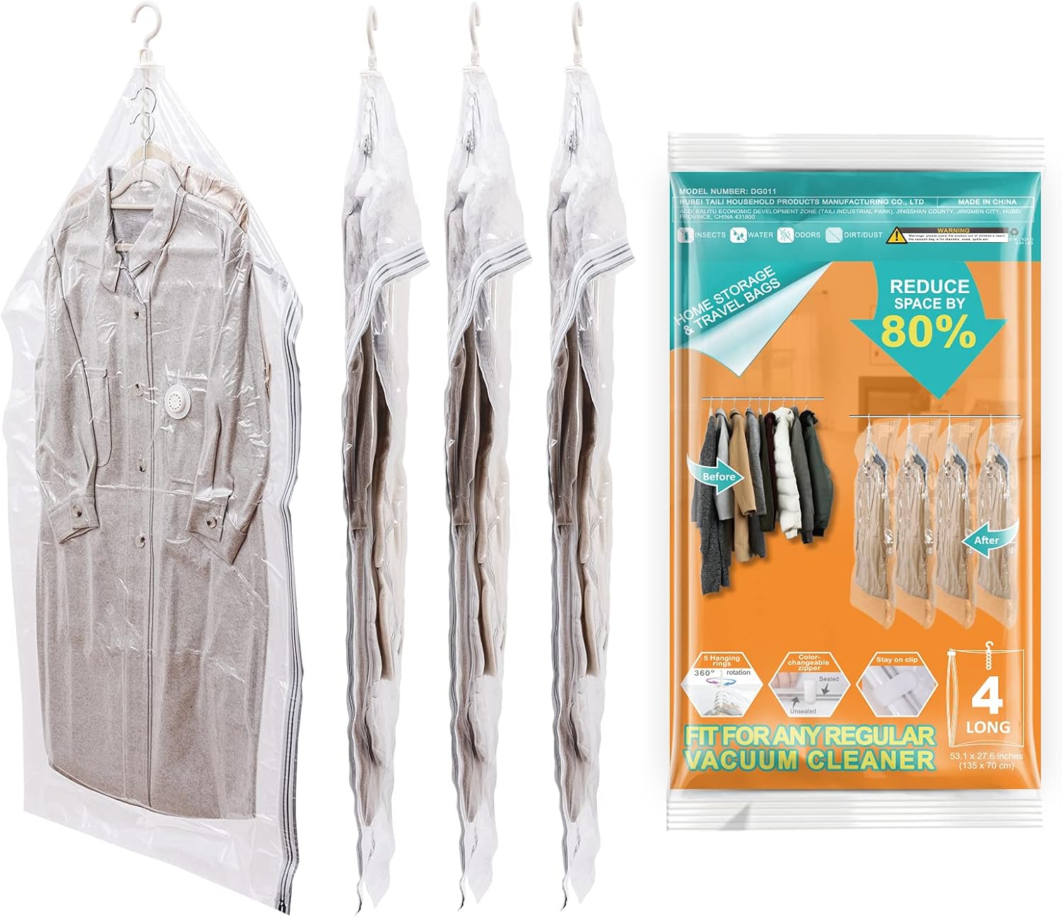 LEVERLOC Hanging Vacuum Storage Space Saver Sealer Bags For