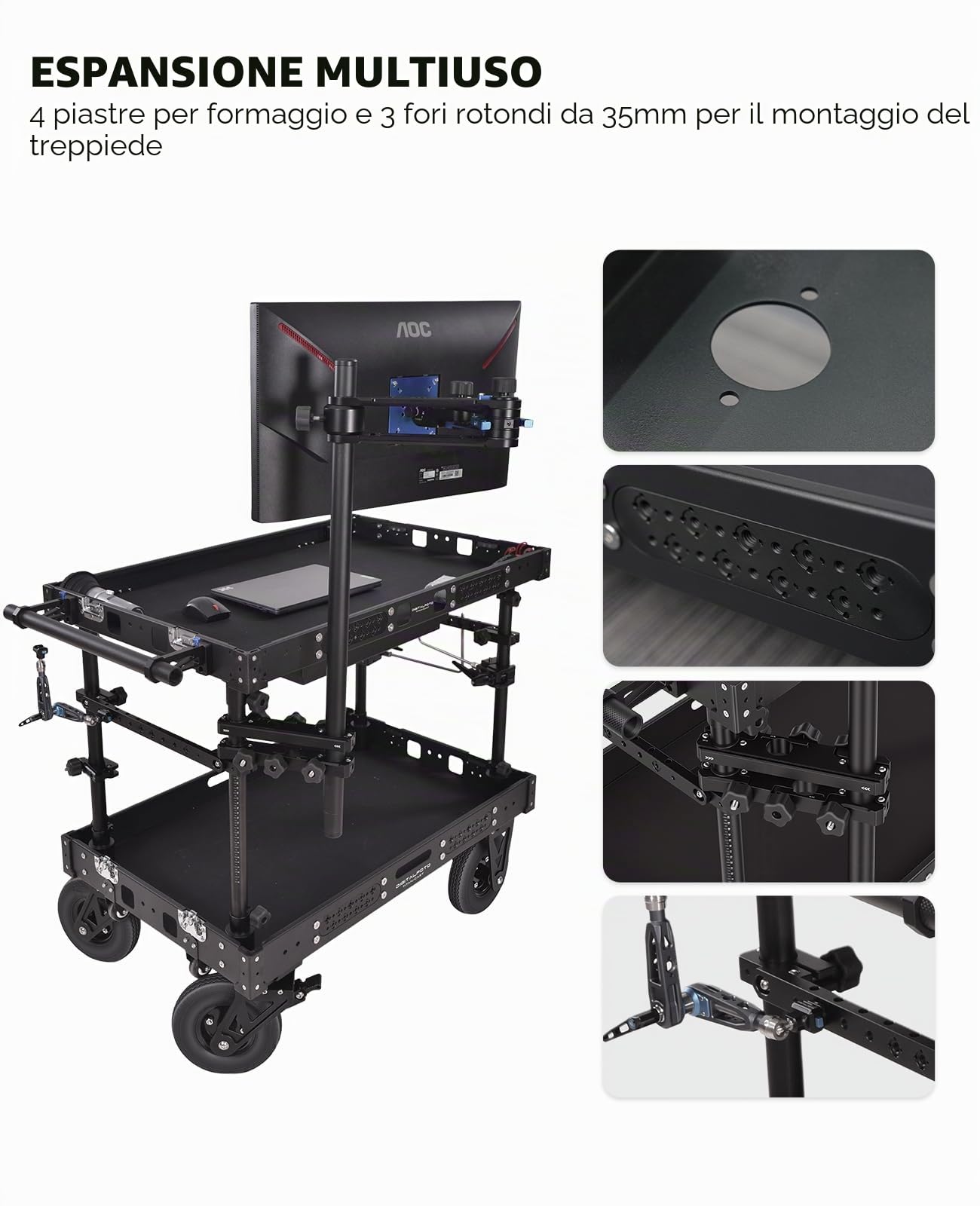 DF DIGITALFOTO TITAN Carrello per Videoproiezione per Filmmaker/Fotografi/Studio,300kg Portata Postazione di Lavoro Professionale sul Set per Riporre e Spostare le Attrezzature in Modo Sicuro