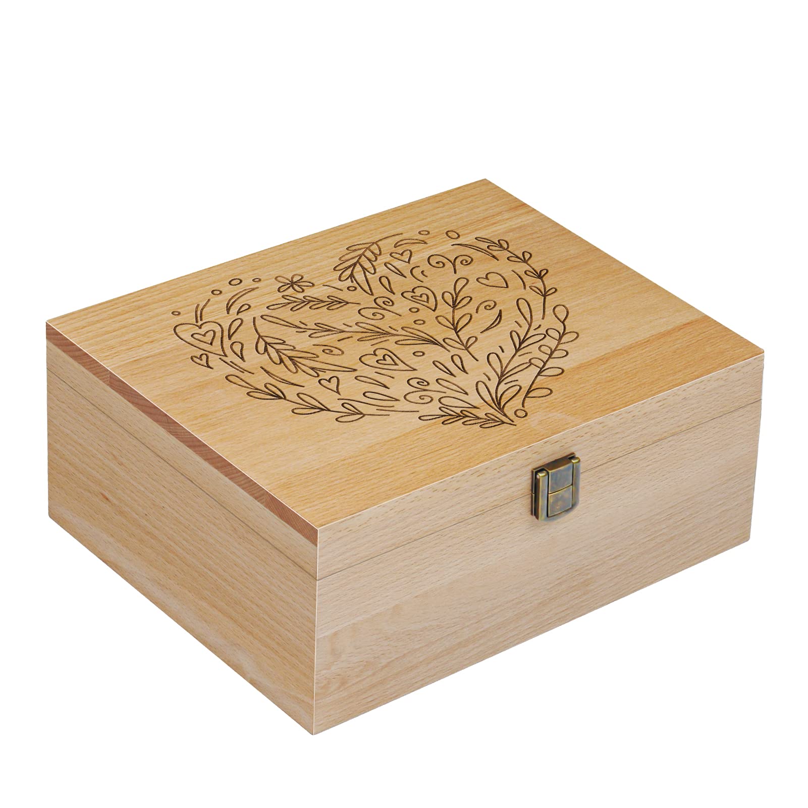 EXISTING Caja de recuerdos para recuerdos, caja de almacenamiento de madera cortada con láser con tapa con bisagras, cajas grandes de recuerdo, almacena joyas, juguetes, fotos y recuerdos en una caja