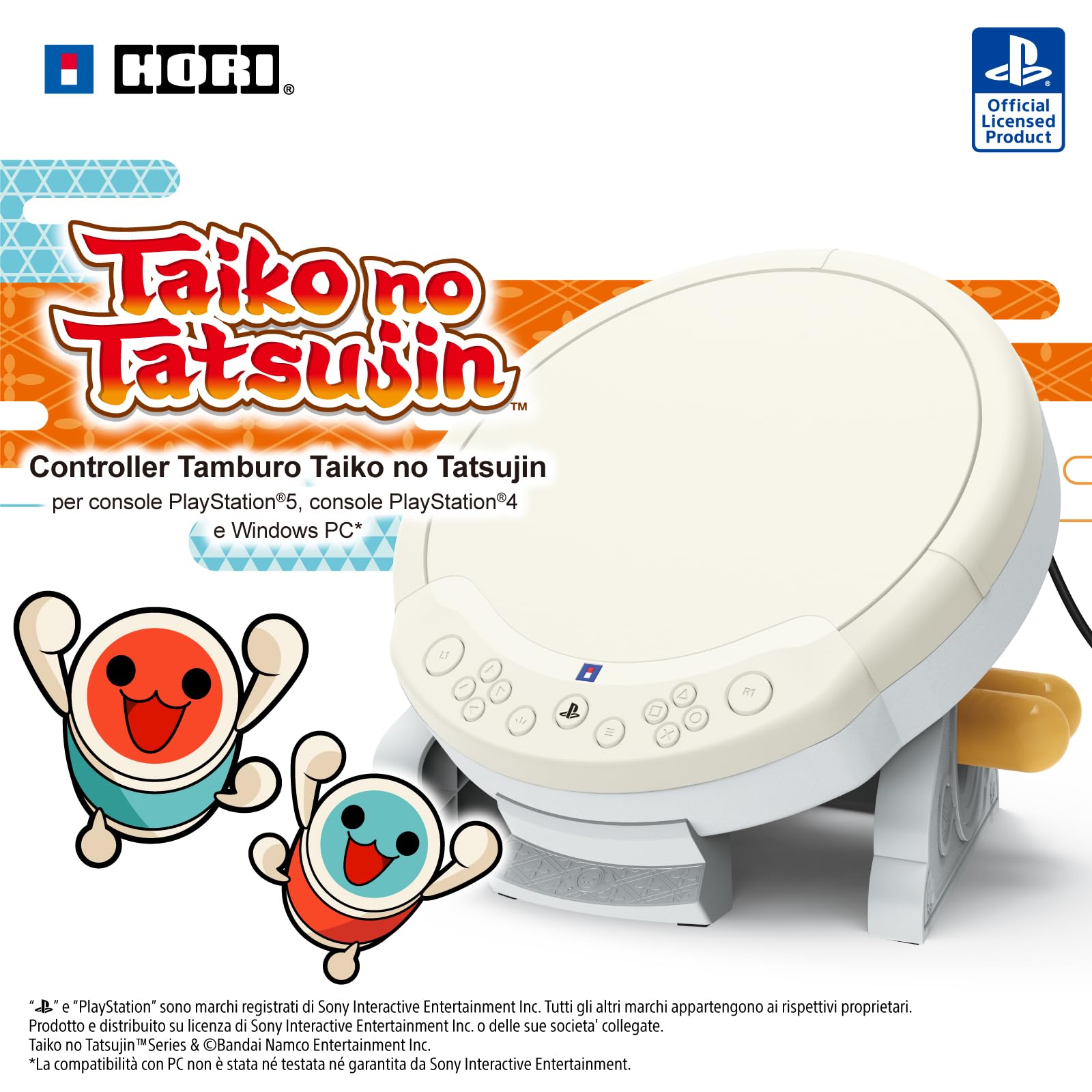 HORI Controller Tamburo Taiko No Tatsujin per PlayStation 5, PlayStation 4 e Windows 11/10 - Licenza Ufficiale Sony e Bandai Namco