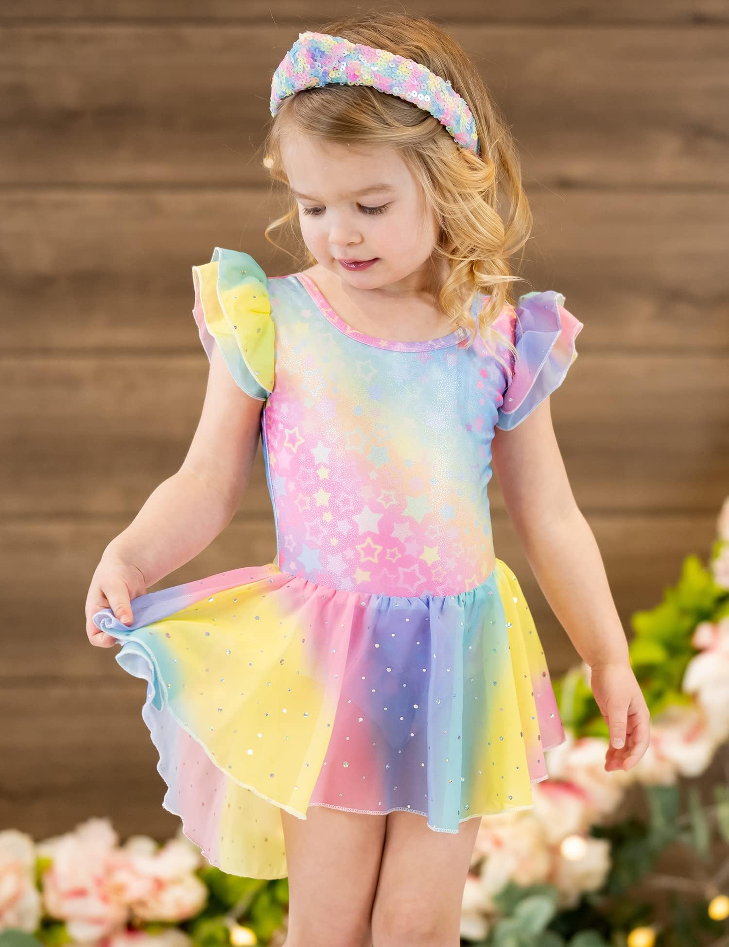 Arshiner Traje de Ballet para Niñas de 2-10 Años Sin Espalda Manga Corta Ropa de Danza Mono de Algodón con Falda Irregular con Lentejuelas