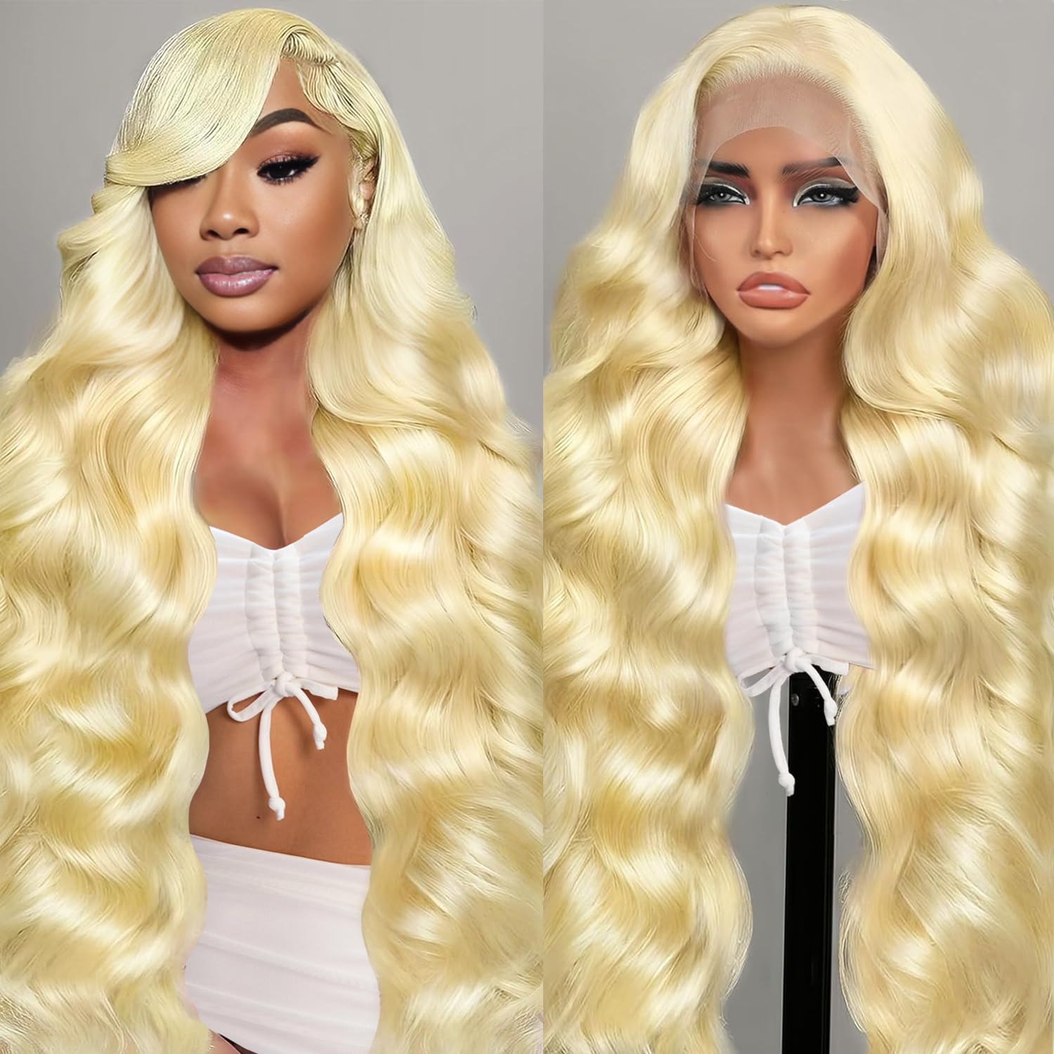 613 Lace Front Wig Human Hair 28 Inch Body Wave 13x6 HD Transparent Lace Frontal Wigs 200% Density Blonde Wig Human Hair with Pre Plucked Hairline for Women